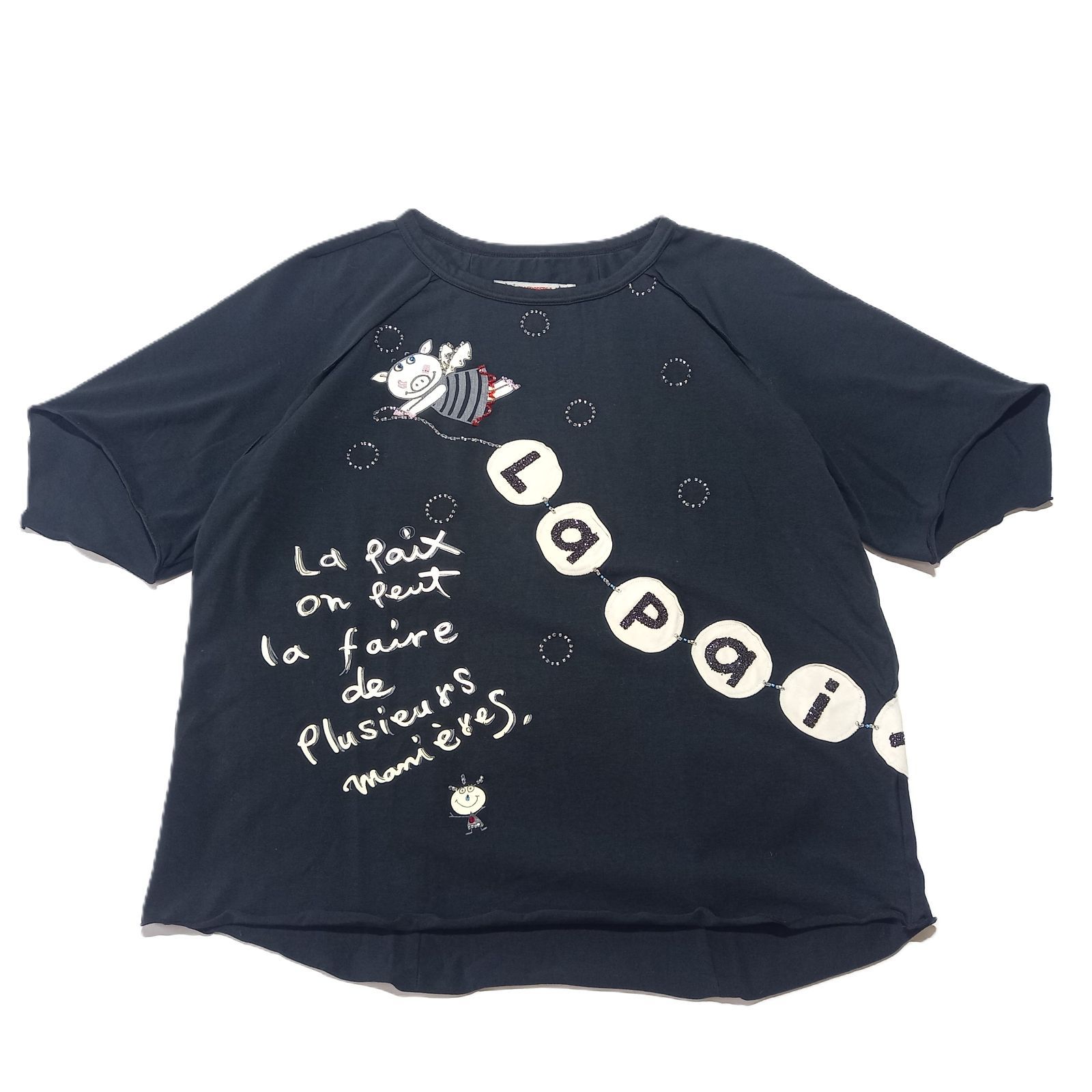 アルベロベロ オレボレブラ ぶた ビーズ Tシャツ ブラック 黒 ALBEROBELLO OLLEBOREBLA