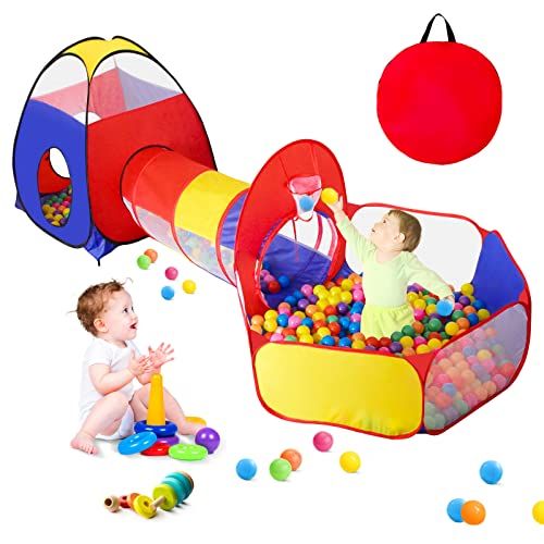 キッズテント ボールハウス ボールプール トンネル付き 子供テント アウトドア テントハウス 3点セット ワンタッチ 折り畳み式 折りたたみプール 秘密基地 おしゃれ おもちゃ お誕生日/出産/クリスマス プレゼント 収納バッグ付き 玩具収納 f769182a