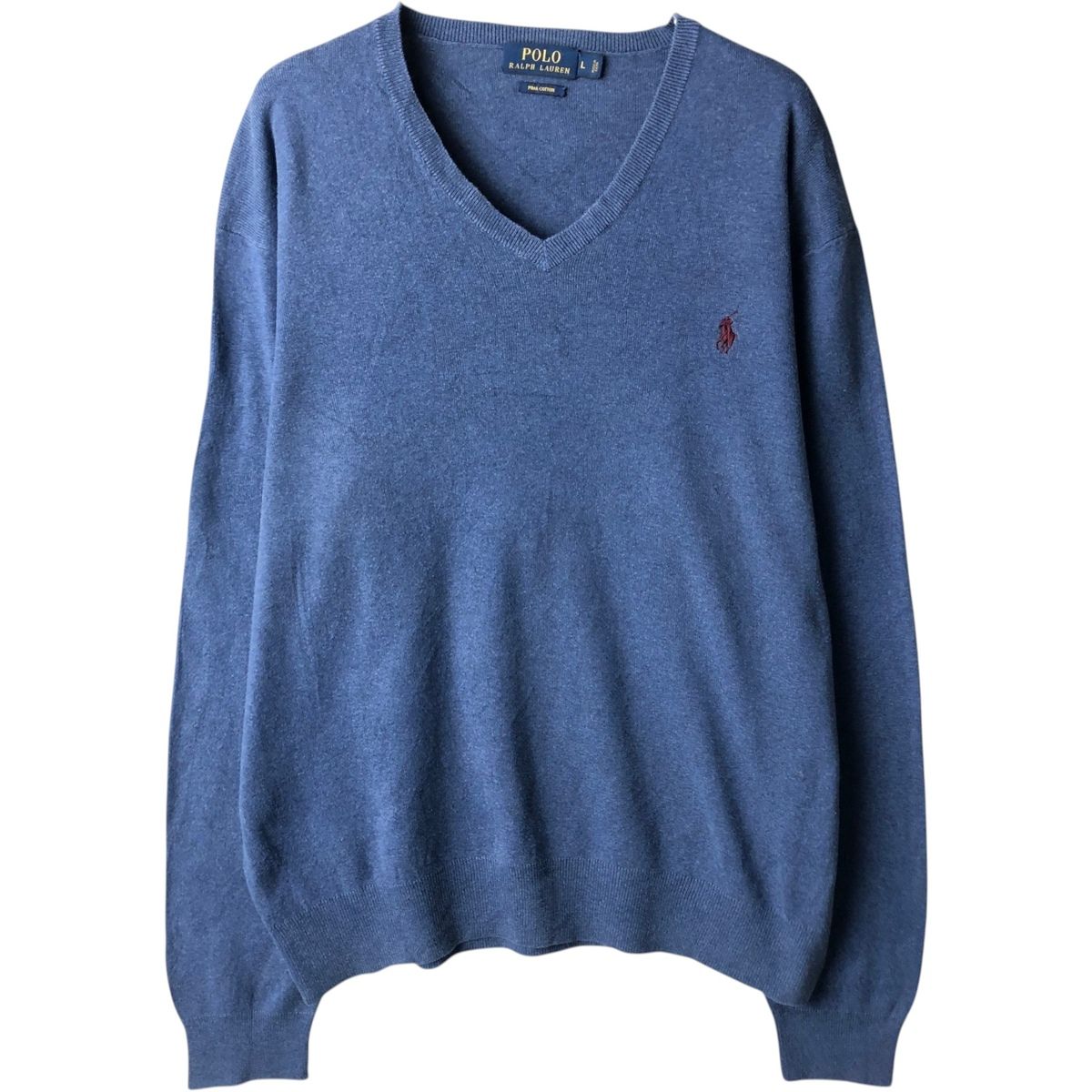 古着 ラルフローレン Ralph Lauren POLO RALPH LAUREN PIMA COTTON Vネック ピマコットンニットセーター メンズL相当/eaa637235
