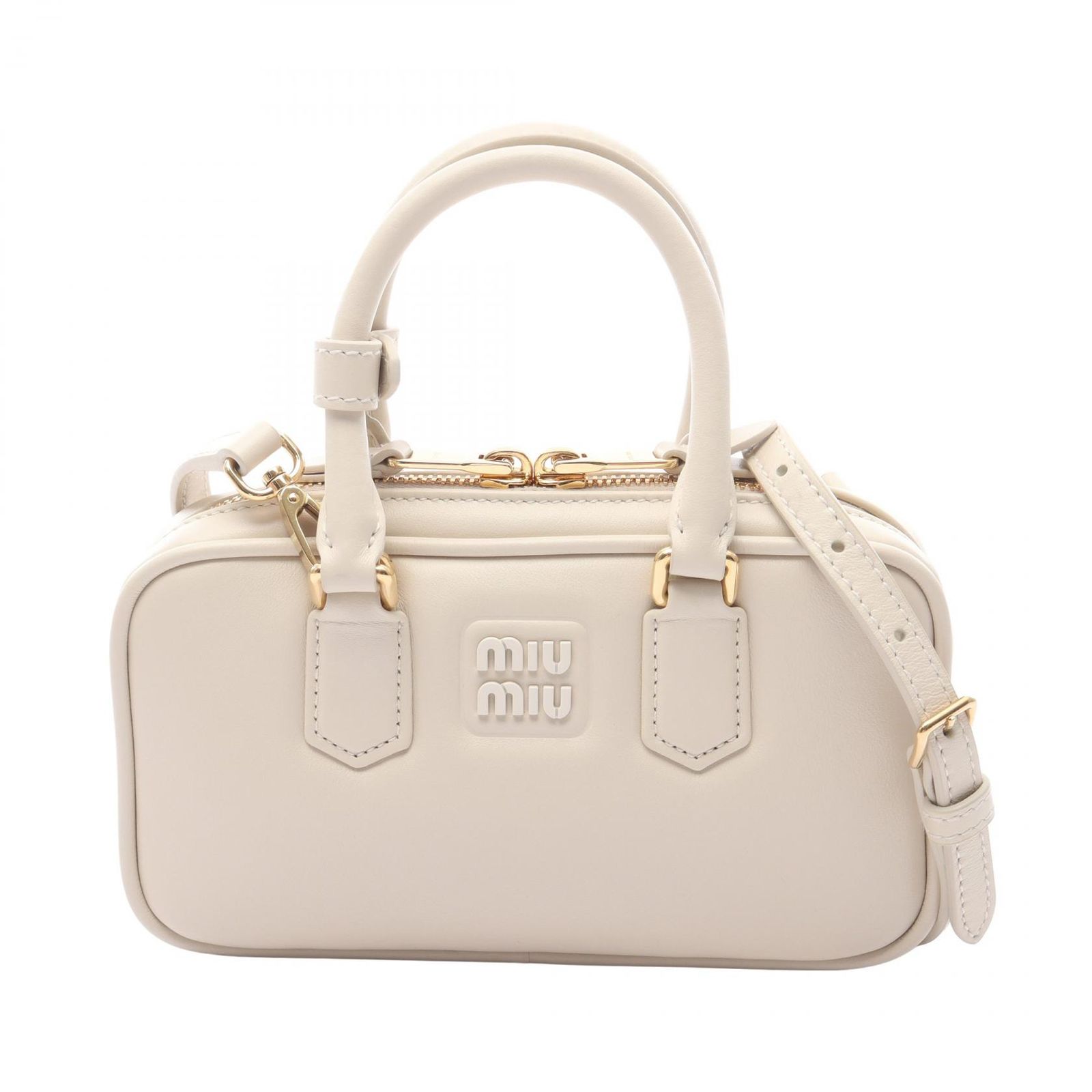ミュウ ミュウ Miu Miu ハンドバッグ SOFTY PADDED アカルディ ミニバッグ 5BP088 オフホワイト レザー アルカディ ミニバッグ レディース Used A