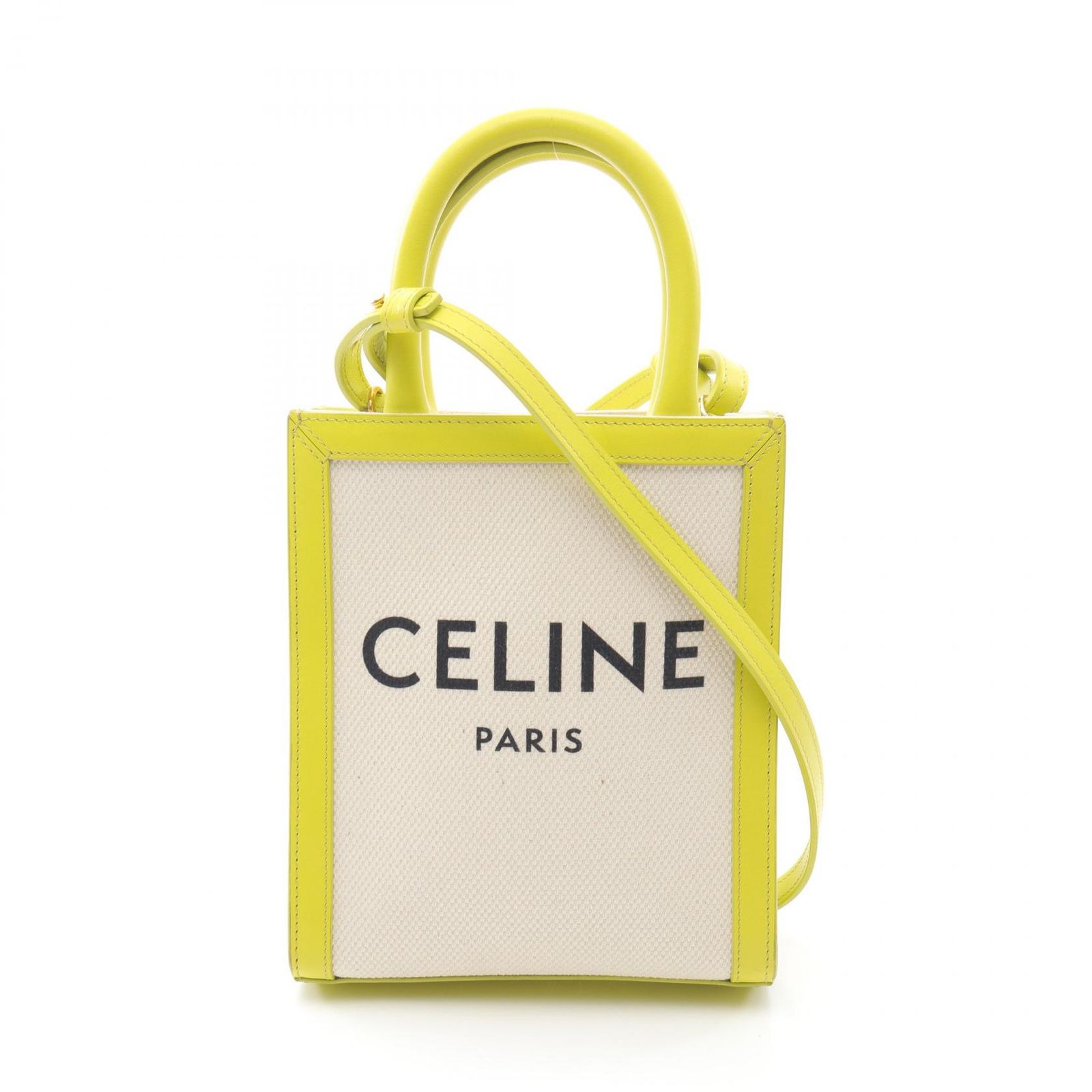 セリーヌ CELINE ハンドバッグ ミニ バーティカルカバ ナチュラル/イエロー キャンバス レザー バーティカル カバ スモール レディース Used A