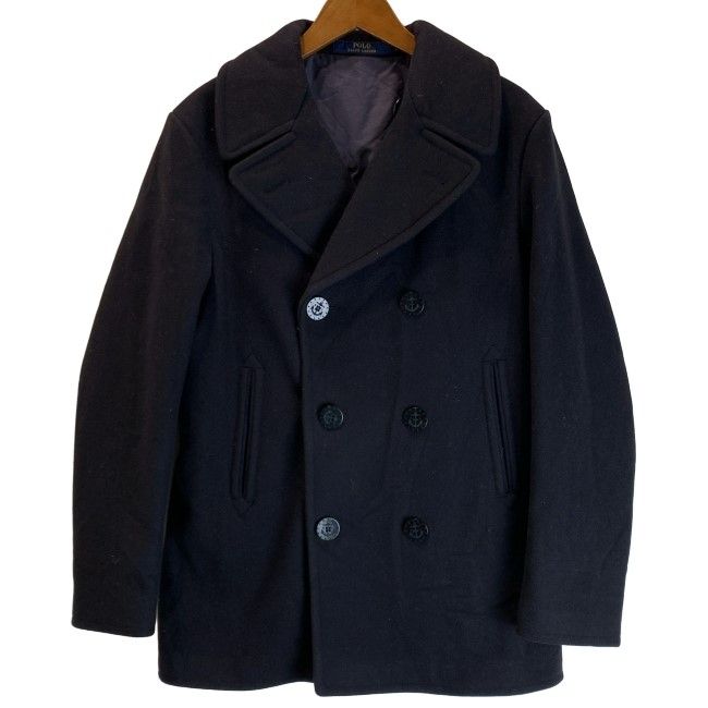 【中古】　POLO RALPH LAUREN　ピーコート　ウールジャケット　無地　ダブルボタン　イタリア製　古着　/0157
