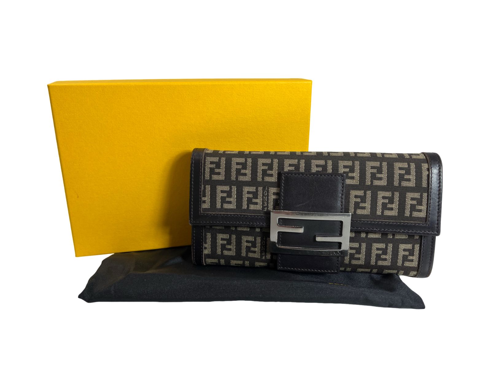 FENDI フェンディ ズッキーノ柄 二つ折り 長財布 ロングウォレット 8M0021 キャンバス レザー ブラウン