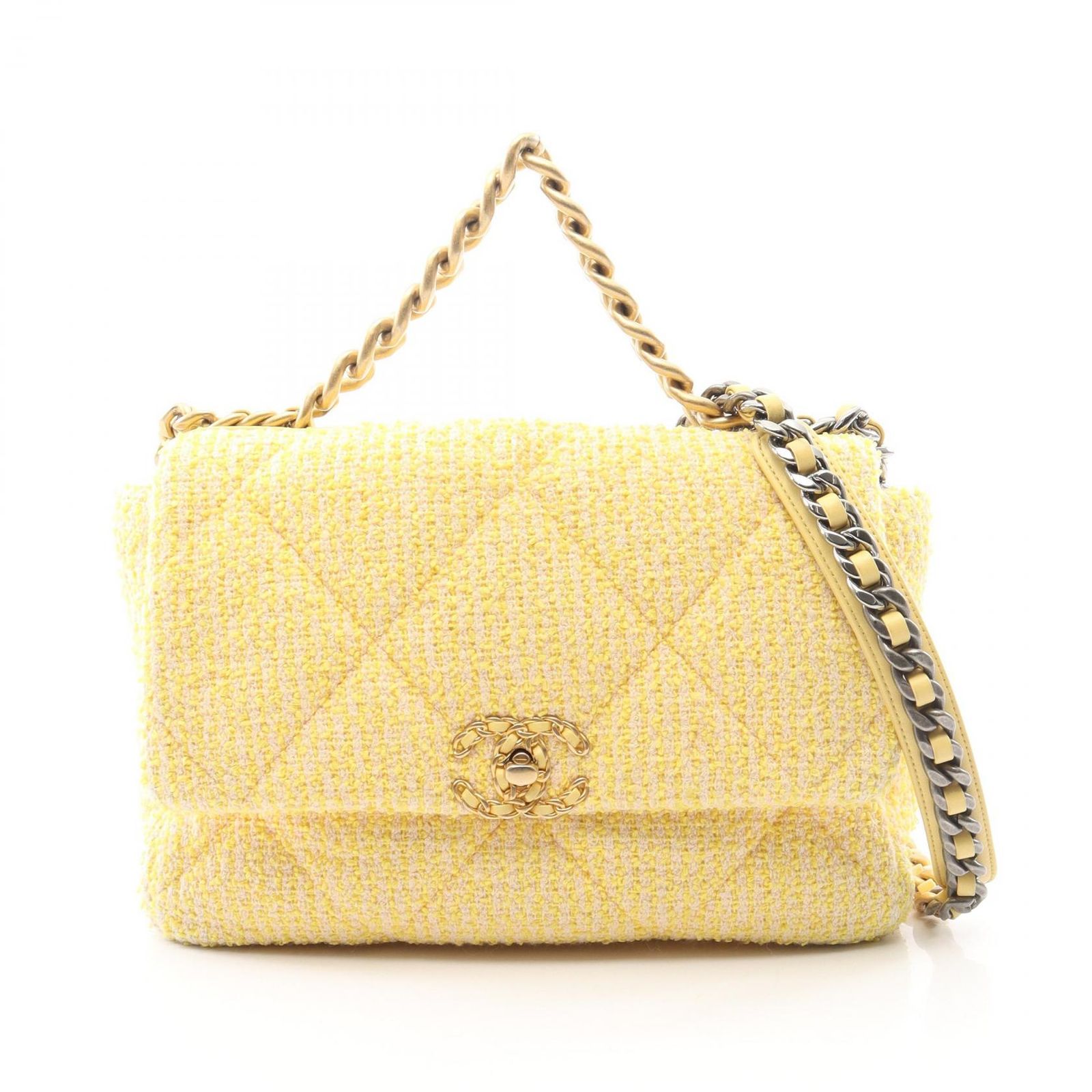 シャネル CHANEL ショルダーバッグ 19 ディズヌフ マトラッセ AS1161 イエロー ファブリック レザー CHANEL19 マトラッセ チェーンショルダー レディース Used A