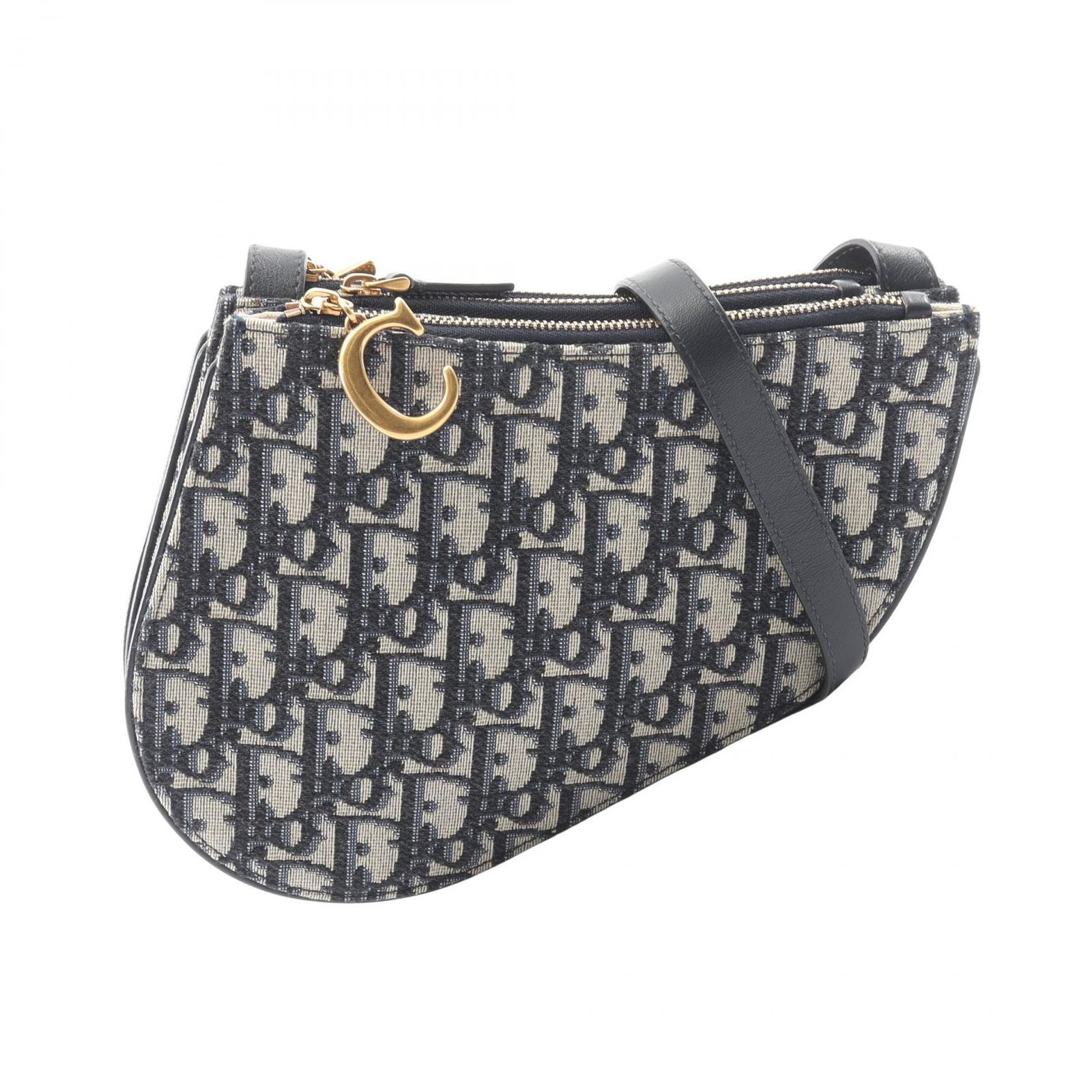 ディオール Dior ショルダーバッグ サドルバッグ オブリーク ネイビー キャンバス レザー オブリーク サドルバッグ ショルダーバッグ レディース Used A