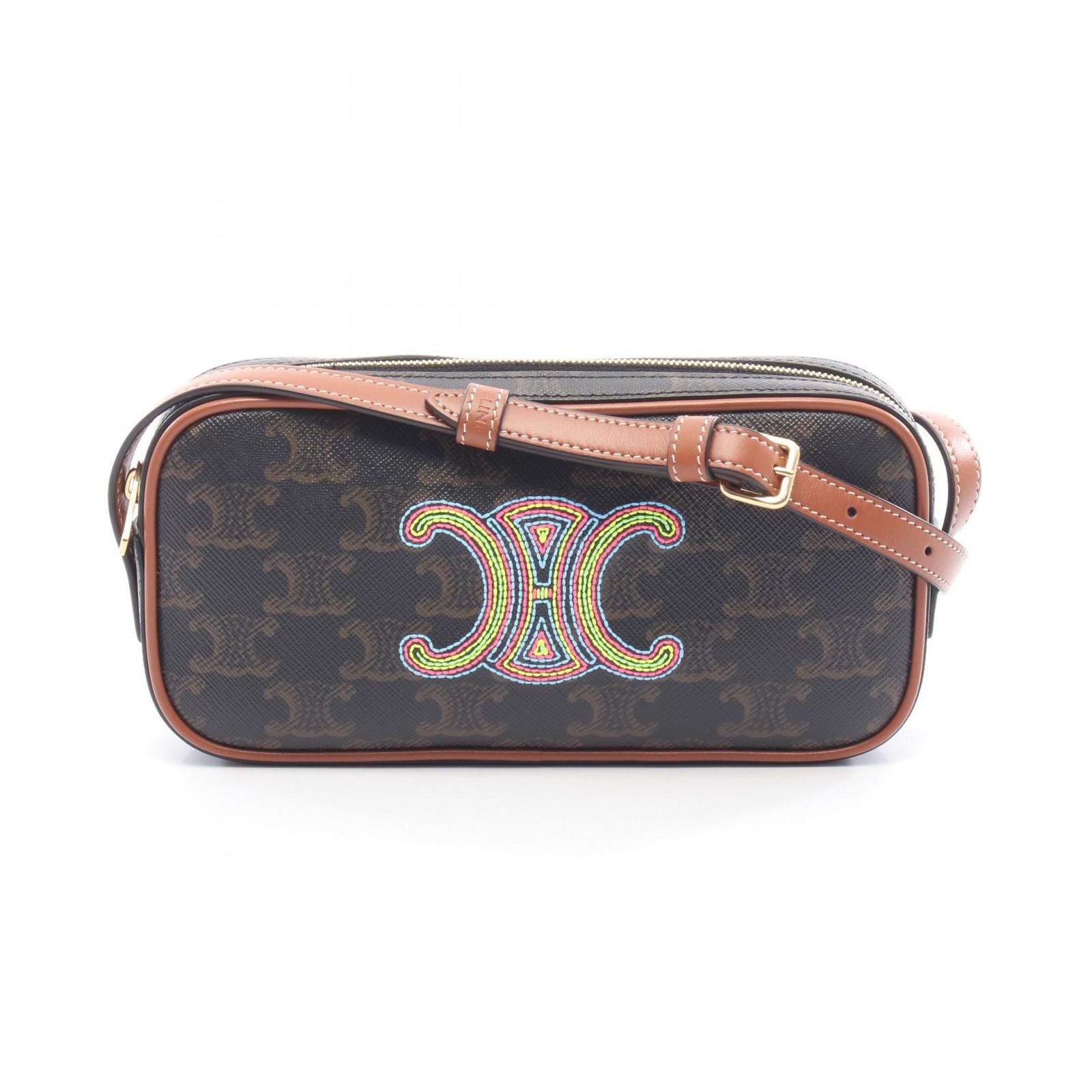 セリーヌ CELINE ショルダーバッグ トリオンフ ミニカメラバッグ ブラック/マルチ PVCコーティングキャンバス レザー キュイル トリオンフ ミニカメラバッグ