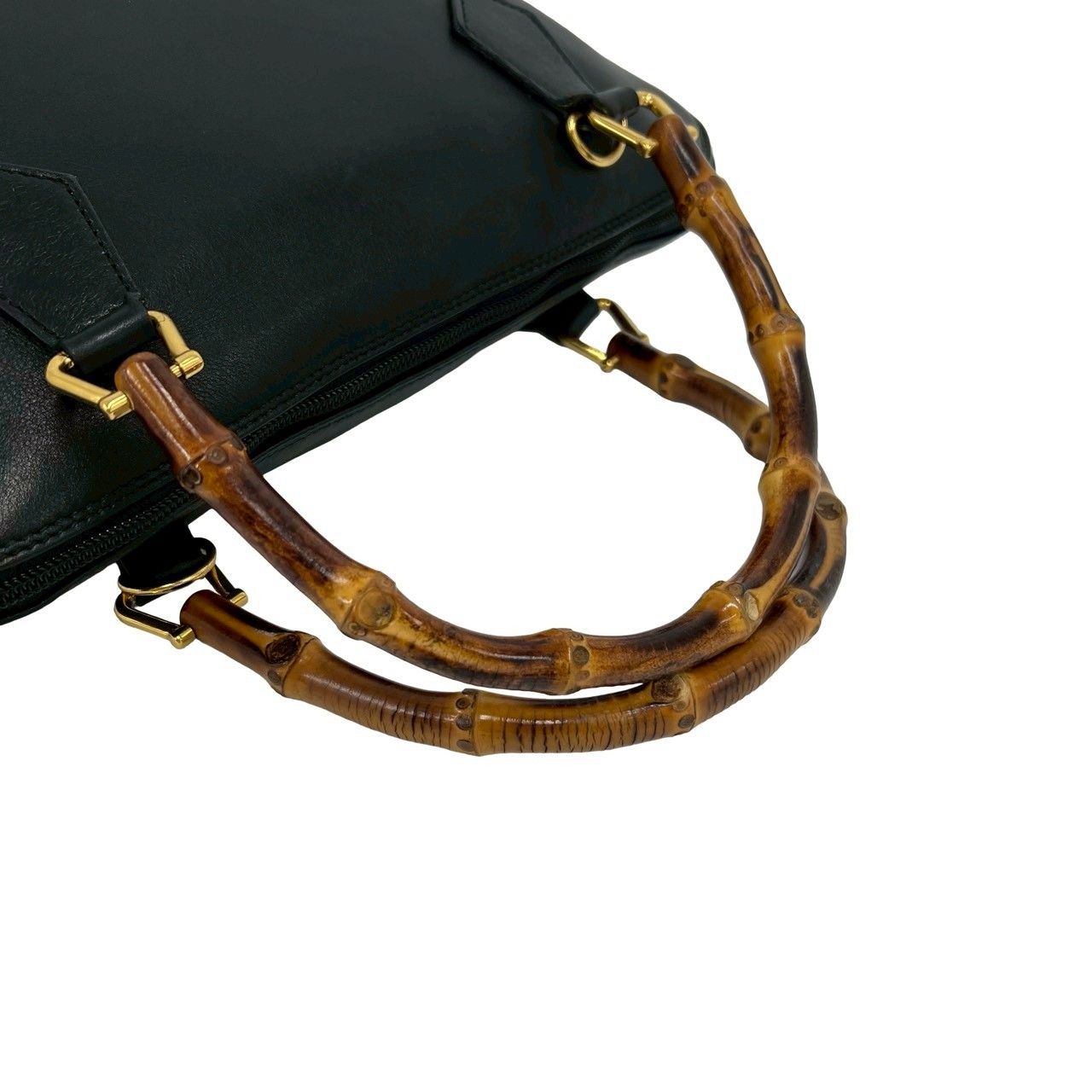 ■GUCCI（グッチ）美品 /ナイロン×レザー/ハンドバッグ/ブラック 黒 GGキャンバス グッチ ハンドバッグ/トートバッグ ヴィンテージ GUCCI