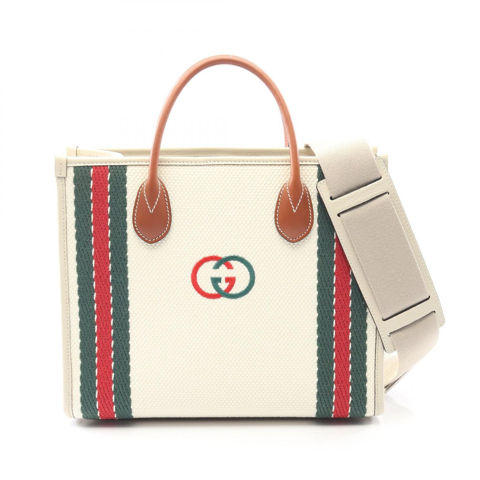 グッチ GUCCI トートバッグ インターロッキングG スモール 701737 オフホワイト/ブラウン キャンバス レザー インターロッキングG 2wayハンドバッグ ユニセックス