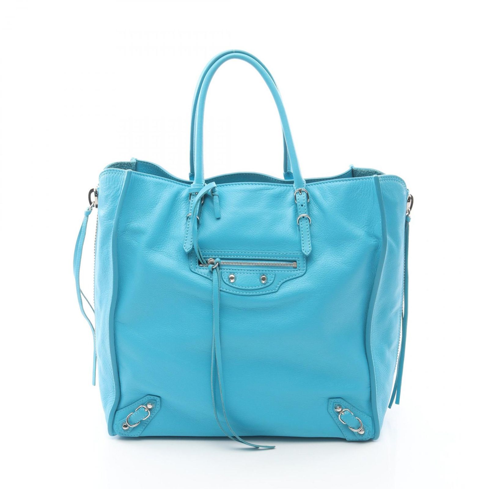 バレンシアガ BALENCIAGA トートバッグ ペーパー A5 ターコイズブルー レザー ペーパー レディース Used B