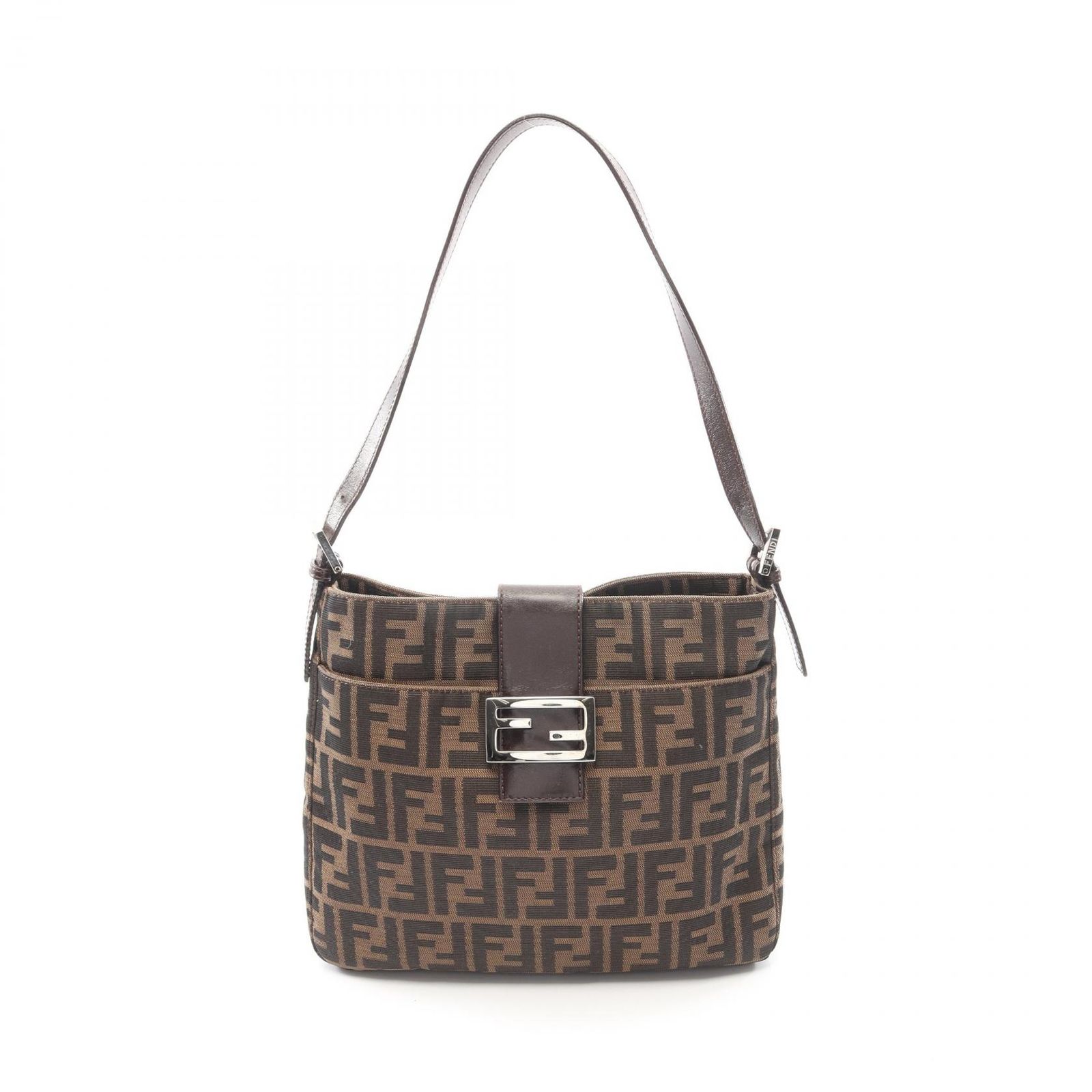 フェンディ FENDI ショルダーバッグ ズッカ ブラック/ブラウン ナイロン レザー ズッカ ショルダーバッグ レディース Used A