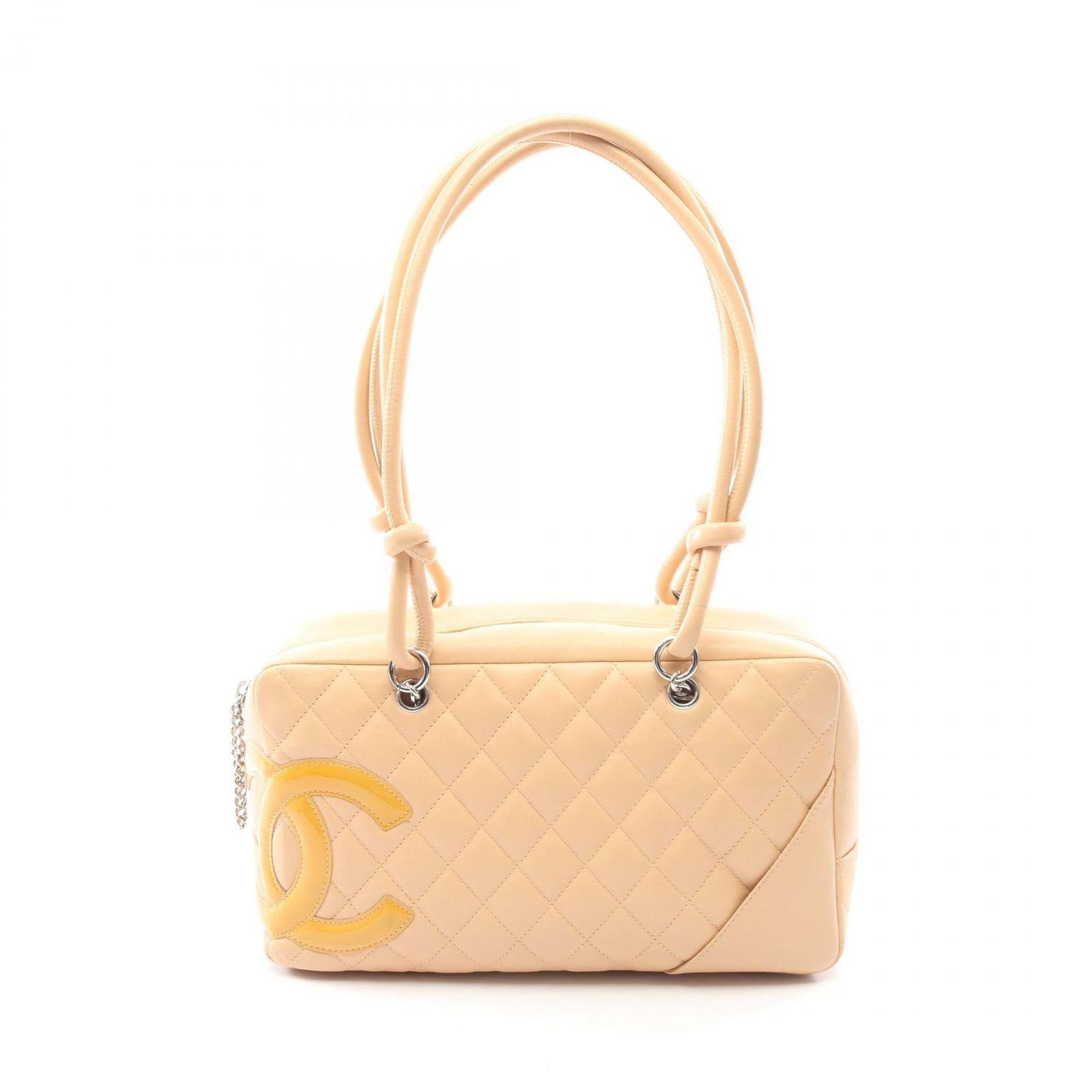 シャネル CHANEL ショルダーバッグ カンボンライン ボーリングバッグ ベージュ レザー パテントレザー カンボン ボーリングバッグ レディース Used A