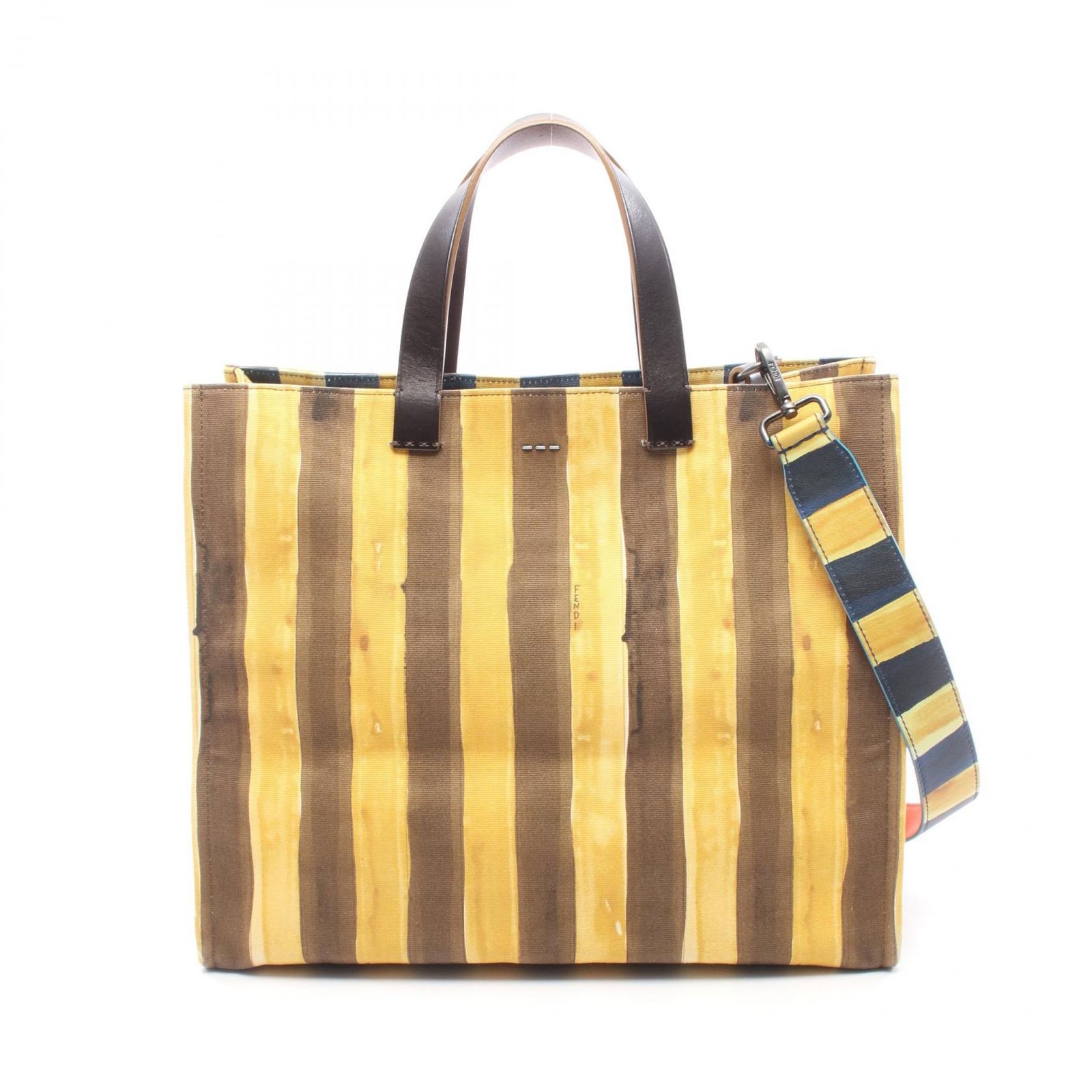 フェンディ FENDI トートバッグ ペカン イエロー/ブラウン キャンバス レザー ペカン 2wayトートバッグ レディース Used B