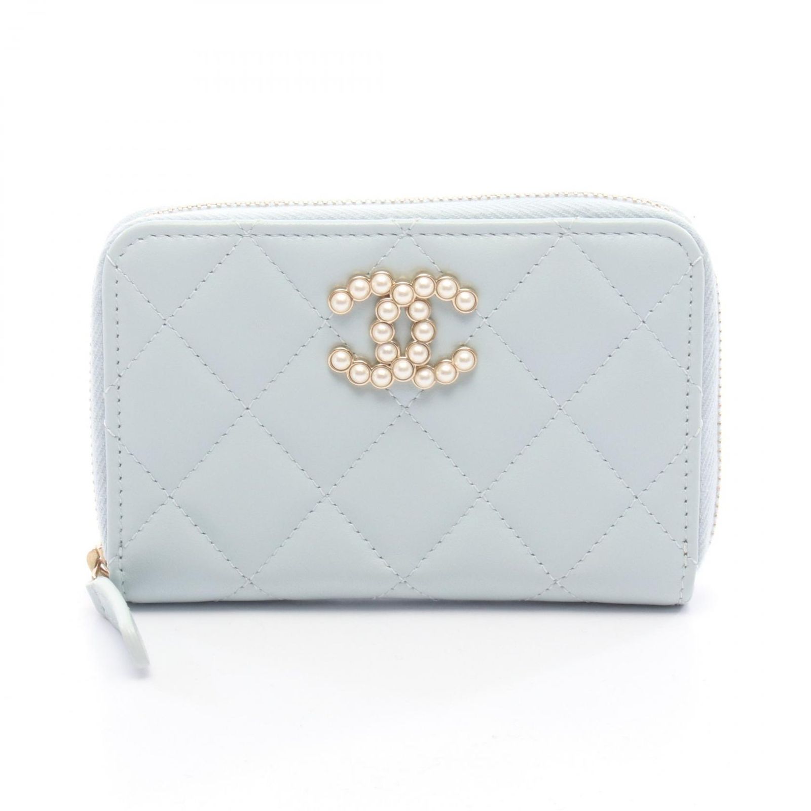 シャネル CHANEL コインケース マトラッセ AP3811 ライトブルー レザー マトラッセ ココパール コインケース レディース Used A