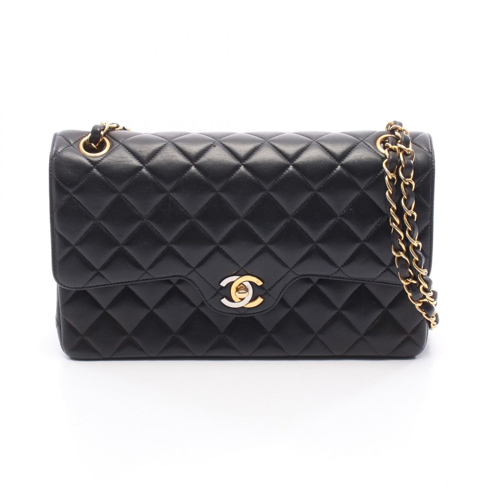 シャネル CHANEL ショルダーバッグ マトラッセ パリ限定 Wフラップ ブラック ラムスキン(羊革) パリ限定 マトラッセ チェーンショルダー レディース Used A