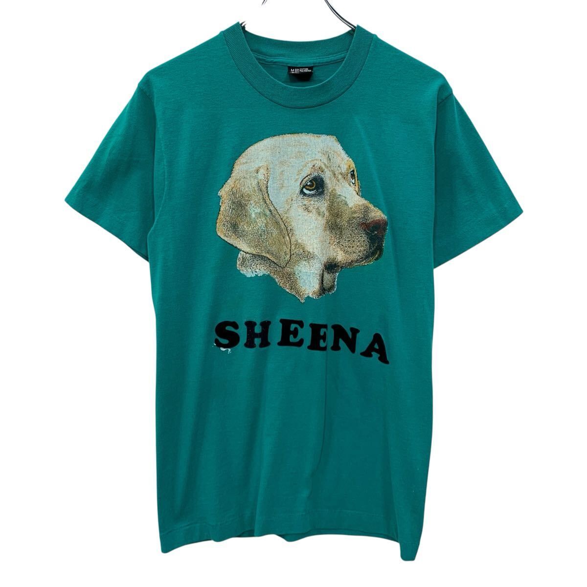 80s～ USA製 SCREEN STARS 半袖 プリントTシャツ M ターコイズグリーン スクリーンスターズ 80年代～ SHEENA 犬 夏物 a805-5412