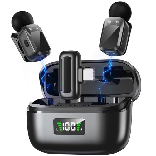Mini ピンマイク ワイヤレスマイク 5g超軽量ラベリアマイク、ノイズキャンセリング対応、30m伝送距離、USB-C/ライトニングレシーバー付属でiPhone/Android対応、動画撮影・配信用に合計30時間駆動 国内発送 6cdc6d04