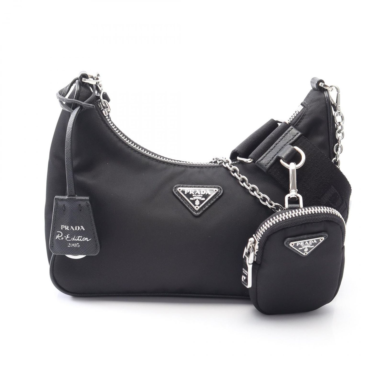 プラダ PRADA ショルダーバッグ Re-Edition 2005 1BH204 ブラック ナイロン サフィアーノレザー Re-Edition 2005 Re-Nylon バッグ レディース Used A