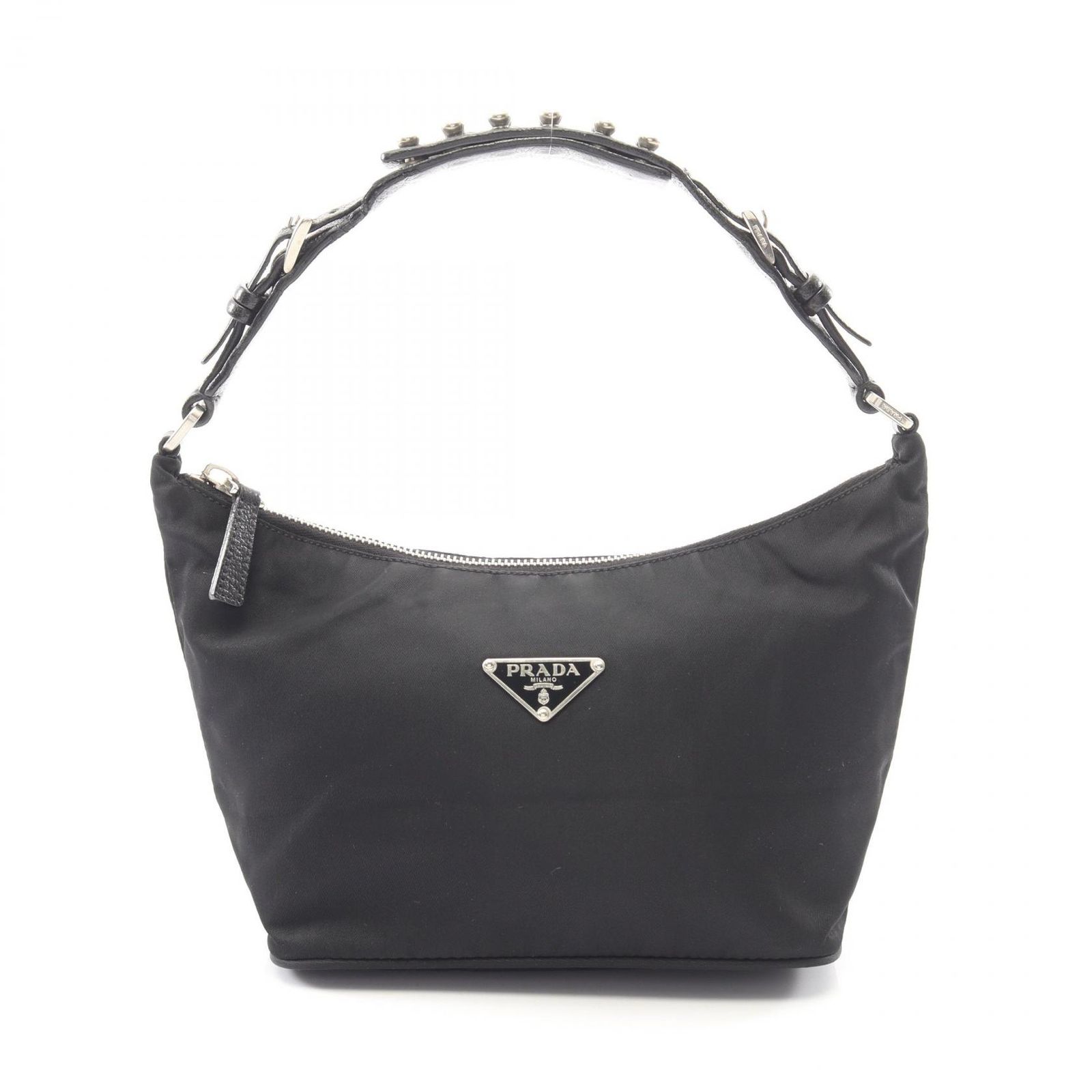 プラダ PRADA ハンドバッグ トライアングルロゴ アクセサリーポーチ ブラック ナイロン レザー トライアングルロゴ アクセサリーポーチ レディース Used A