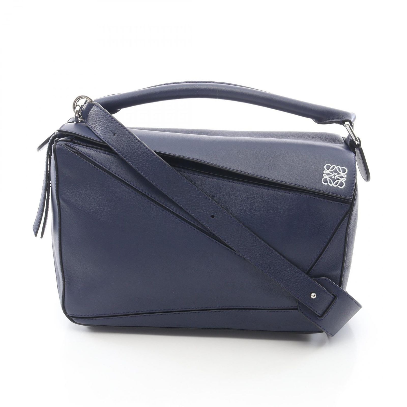 ロエベ LOEWE ハンドバッグ パズルバッグ 2WAY ネイビー レザー パズルバック ミディアム レディース Used B