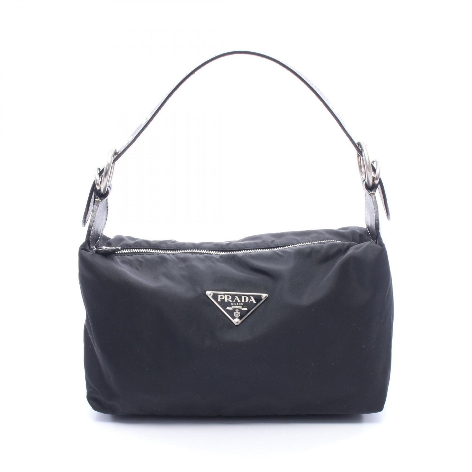 プラダ PRADA ショルダーバッグ TESSUTO RING ブラック ナイロン レザー トライアングルロゴ ワンショルダー レディース Used A