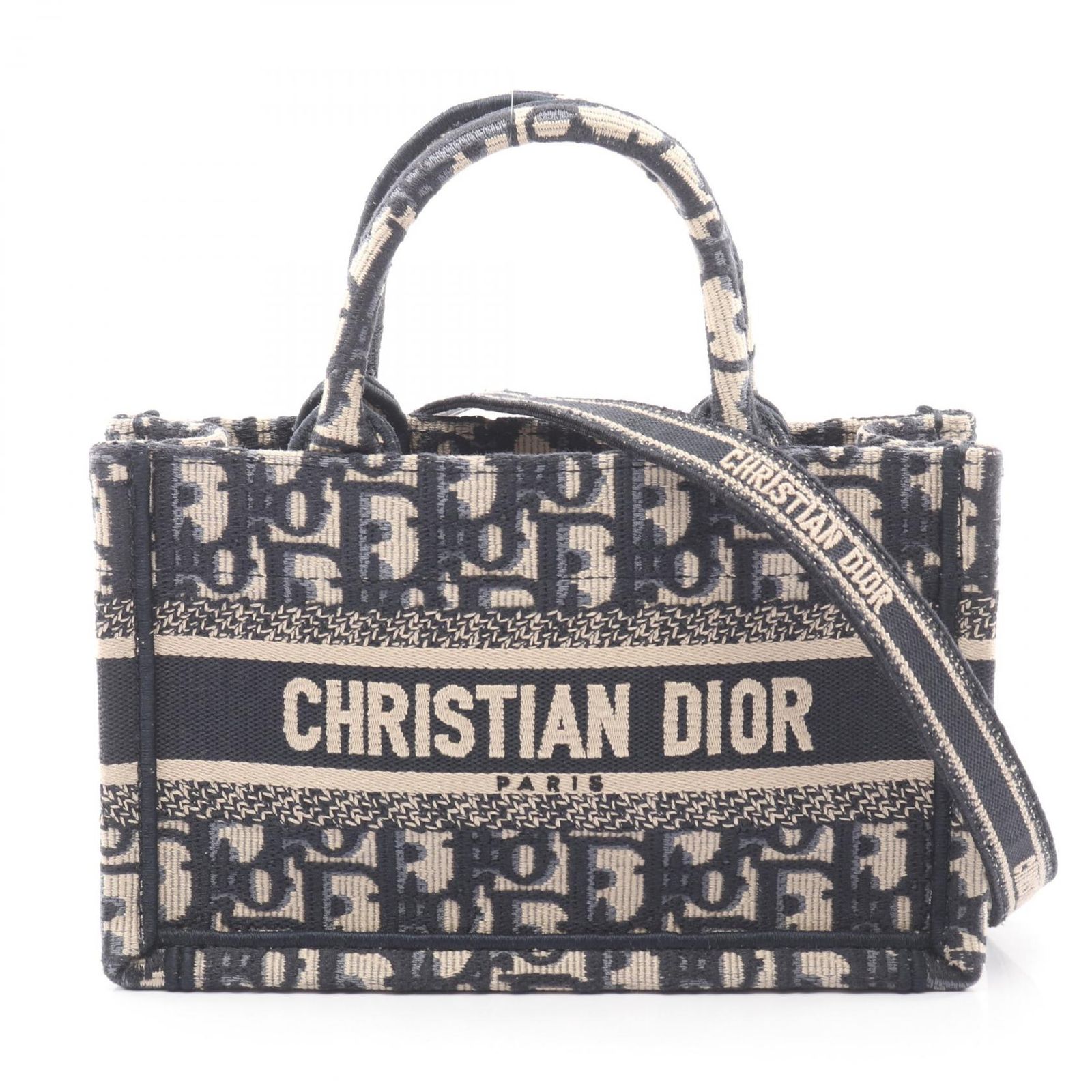 ディオール Dior トートバッグ BOOK TOTE ブックトート ミニ オブリーク 2WAY ネイビー キャンバス ブックトート ミニ レディース Used A