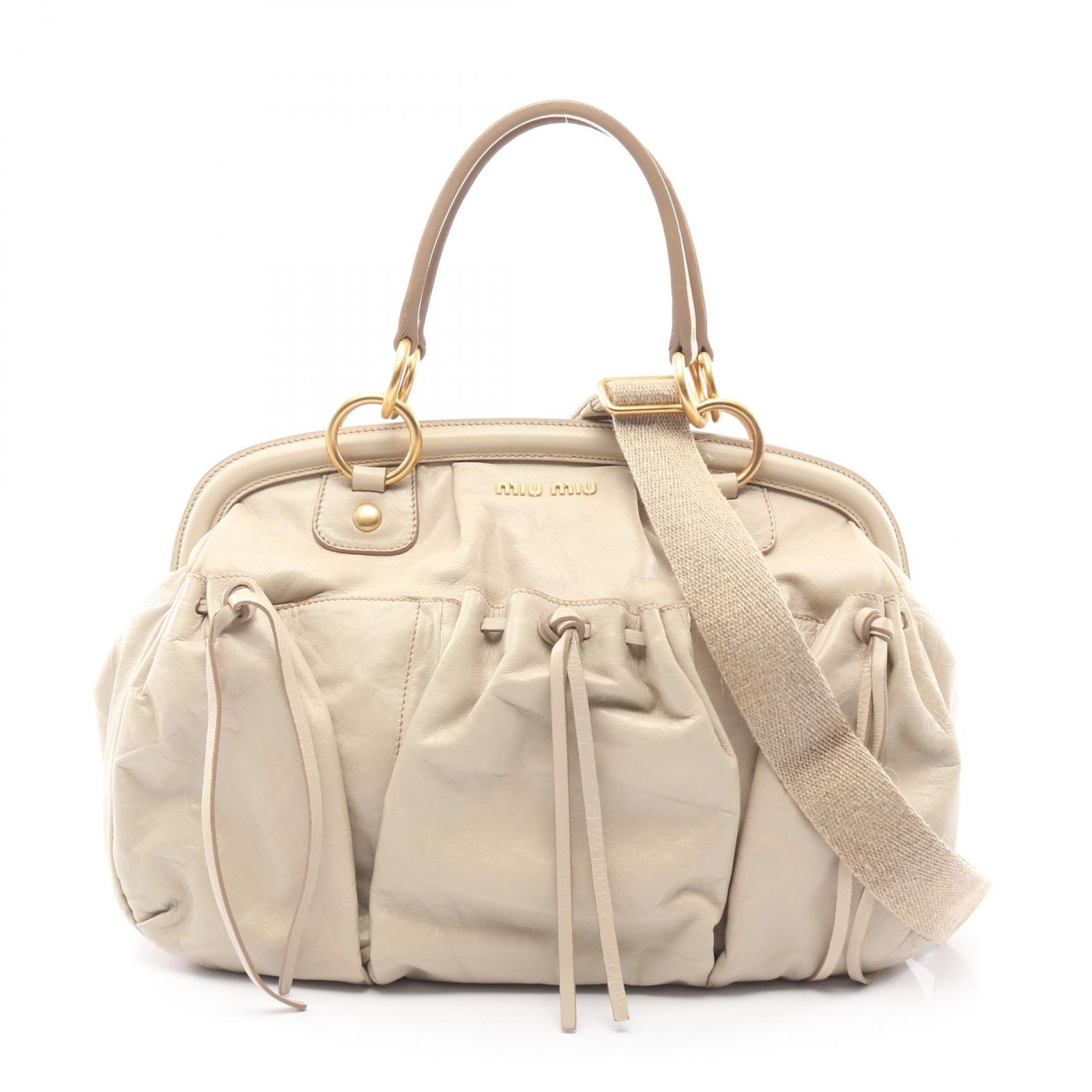 ミュウ ミュウ Miu Miu ハンドバッグ 2WAY ベージュ レザー 2wayショルダー レディース Used B