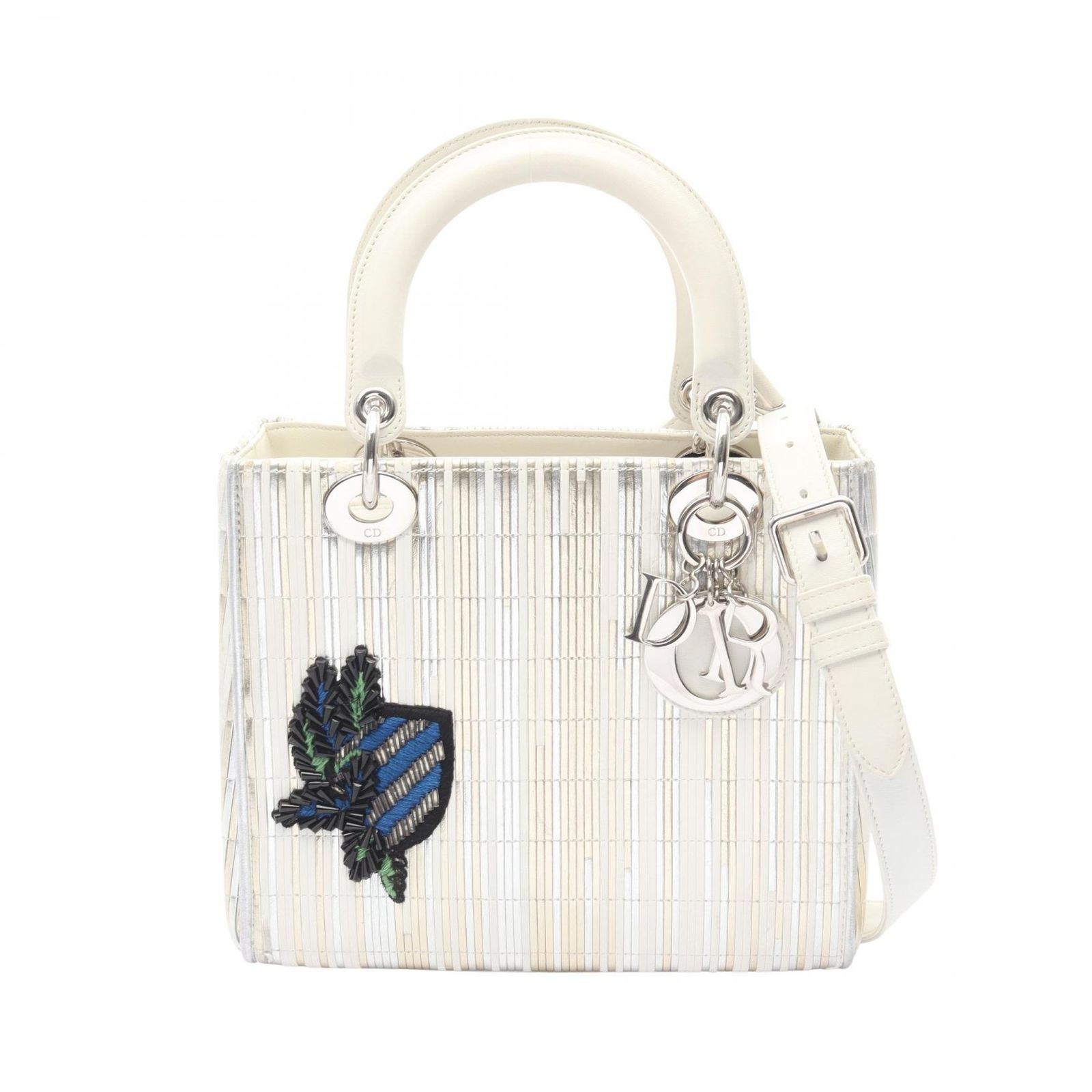 ディオール Dior ハンドバッグ LADY DIOR レディディオール 2WAY ホワイト/ゴールド/シルバー レザー レディーディオールトート レディース Used B