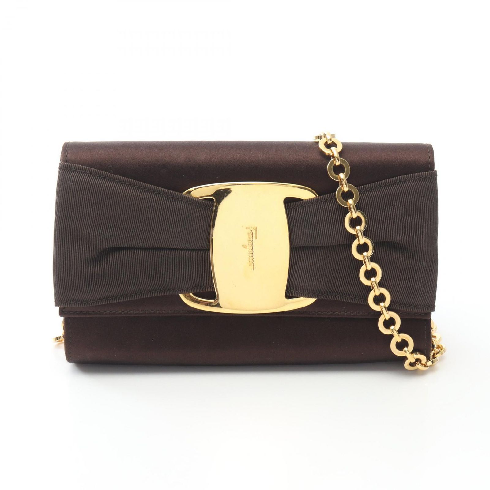 サルヴァトーレフェラガモ Salvatore Ferragamo ショルダーバッグ ヴァラリボン AQ-216163 ダークブラウン ファブリック ヴァラリボン チェーンショルダー レディース