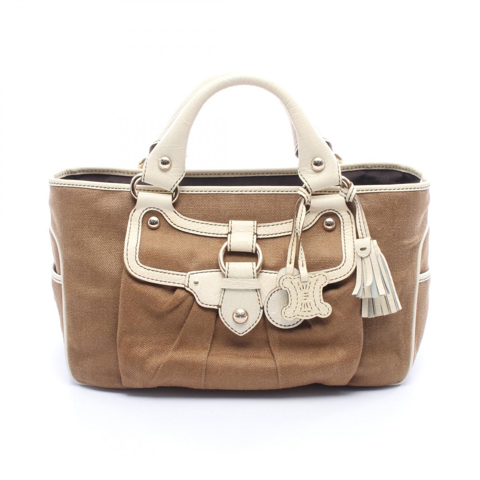 セリーヌ CELINE ハンドバッグ ブギーバッグ チャーム付き ブラウン/アイボリー キャンバス レザー ブギーバッグ レディース Used B