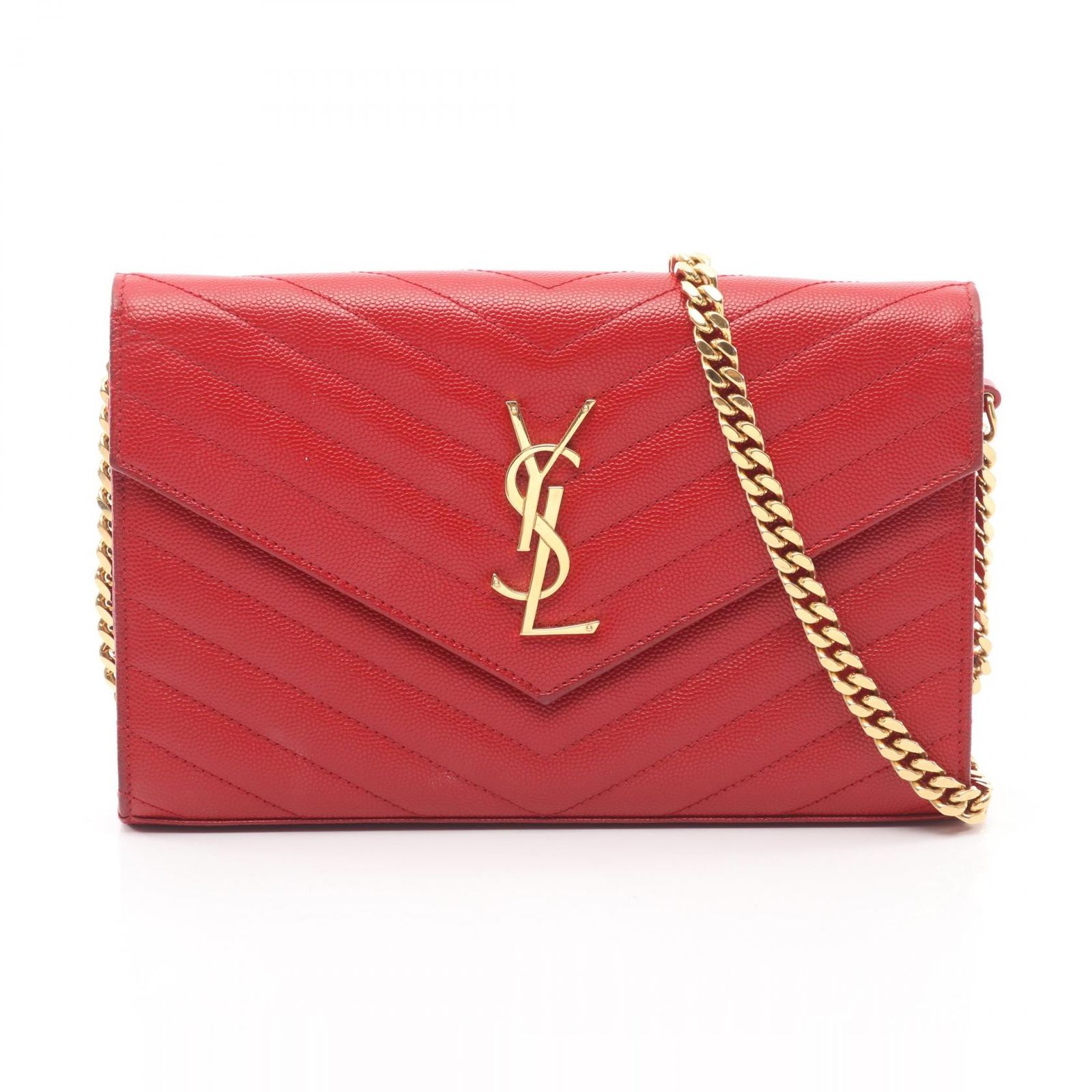 サンローランパリ SAINT LAURENT PARIS ショルダーバッグ カサンドラ レッド レザー カサンドラ チェーンウォレット レディース Used B