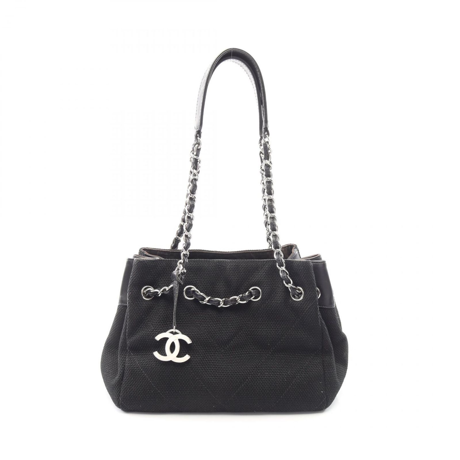 シャネル CHANEL ショルダーバッグ Vステッチ ブラック キャンバス レザー Vステッチ チェーンショルダー レディース Used B