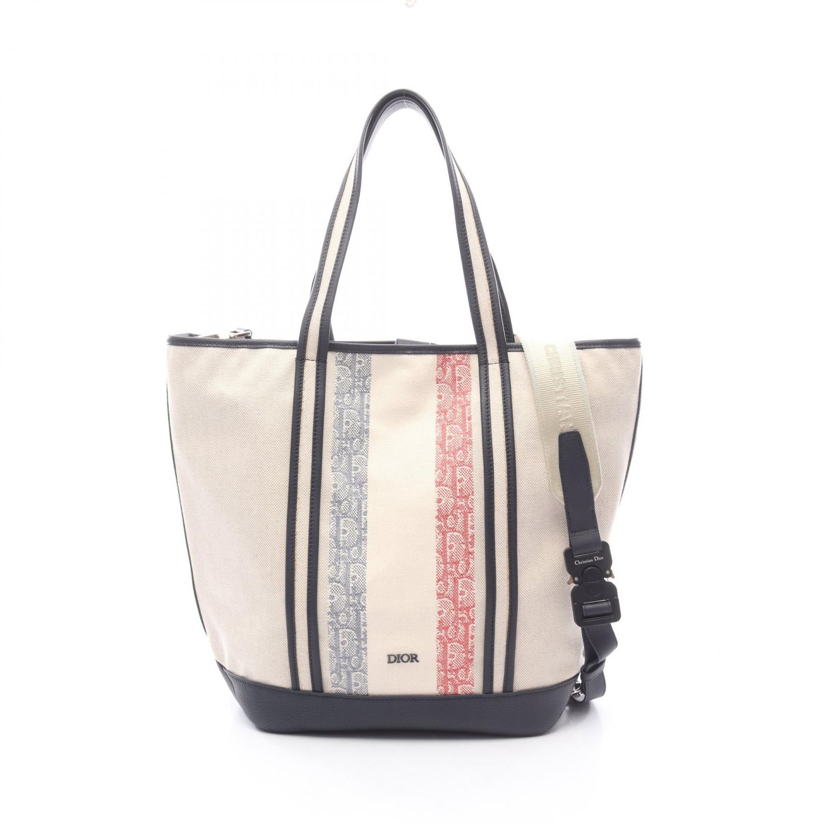 ディオール Dior トートバッグ オブリーク ヴォヤージュ 2WAY ベージュ/ネイビー キャンバス レザー トートバッグ メンズ Used A
