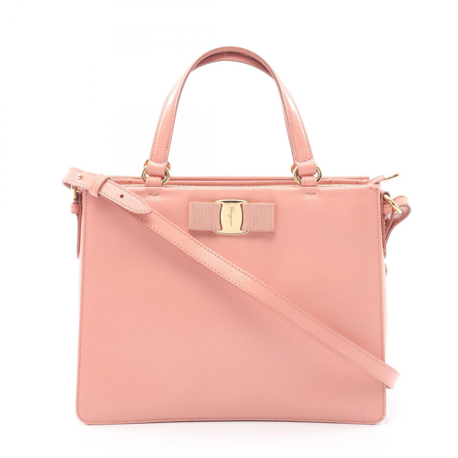 サルヴァトーレフェラガモ Salvatore Ferragamo ハンドバッグ ヴァラリボン 2WAY ピンク レザー ヴァラ リボン 2wayショルダー レディース Used B