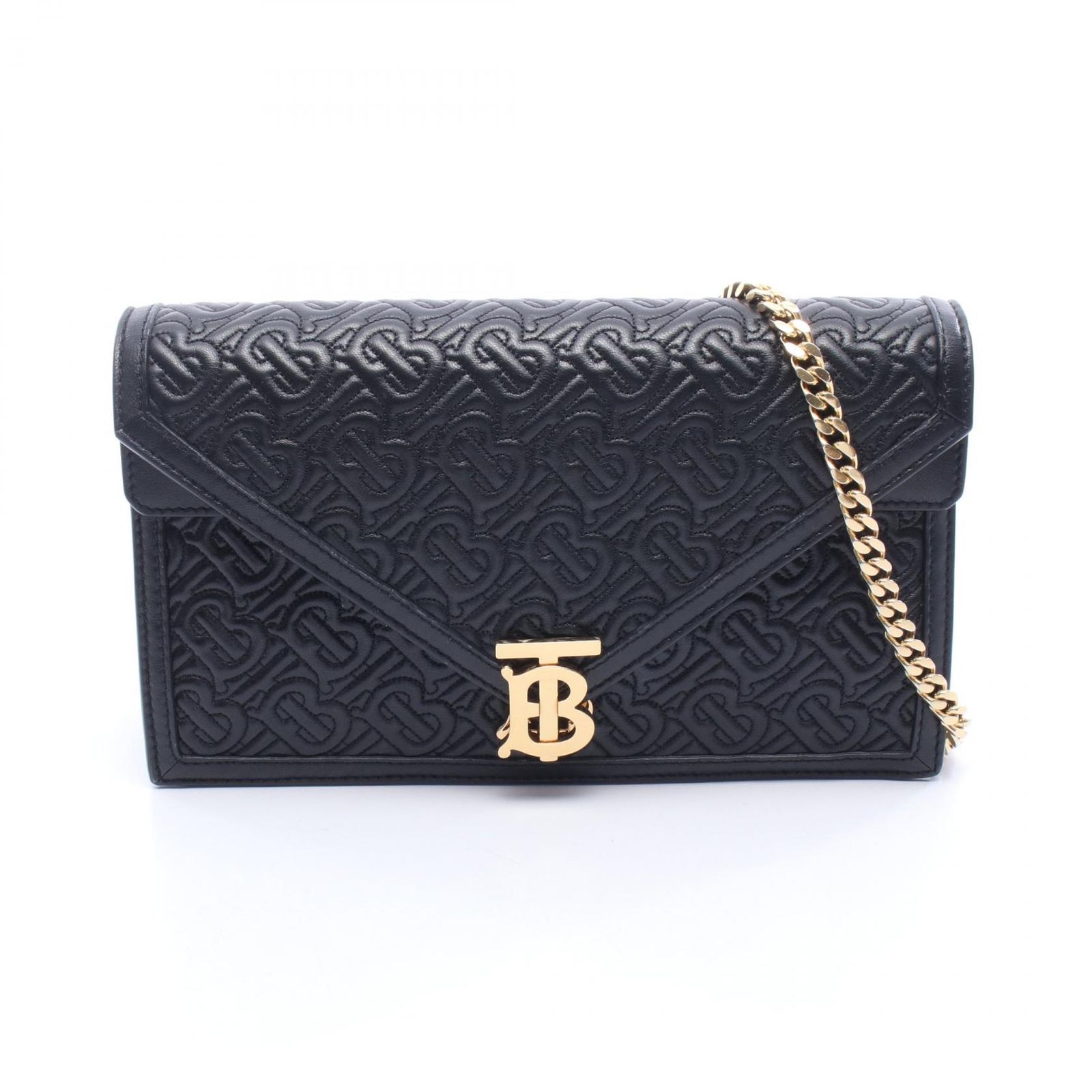 バーバリー BURBERRY ショルダーバッグ TBモノグラム 8033279 ブラック レザー TBエンベロープ チェーンショルダー レディース Used B