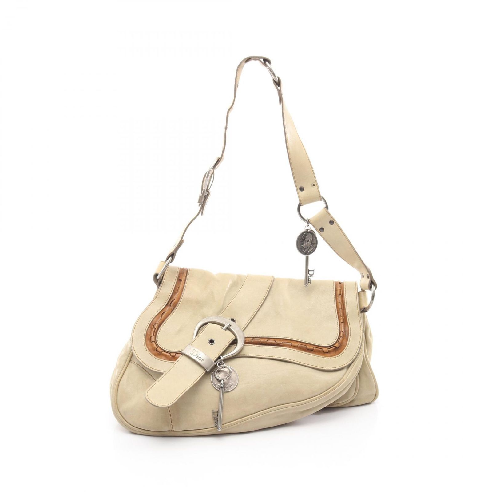 ディオール Dior ショルダーバッグ ガウチョ ベージュ レザー ガウチョ サドルバッグ レディース Used A