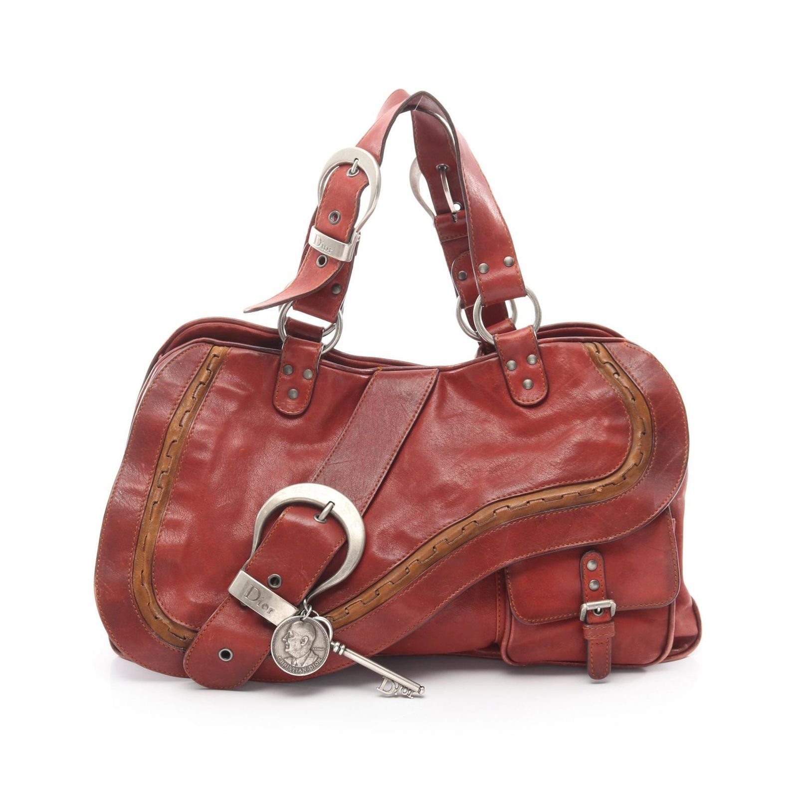 ディオール Dior ハンドバッグ ガウチョ ボルドー レザー ガウチョ サドルバッグ レディース Used B