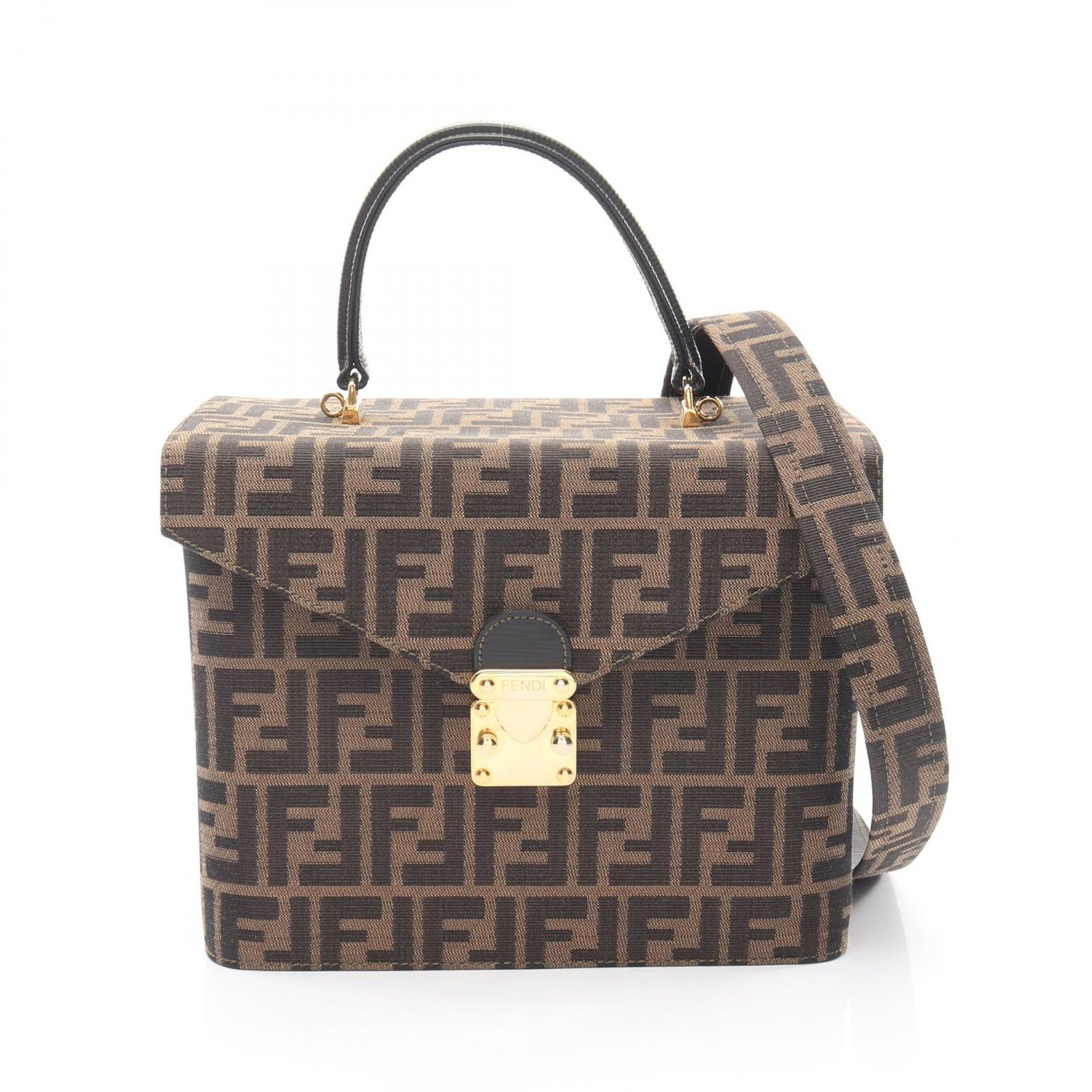フェンディ FENDI ハンドバッグ ズッカ ブラウン/ダークブラウン キャンバス レザー ズッカ 2wayバニティ レディース Used A