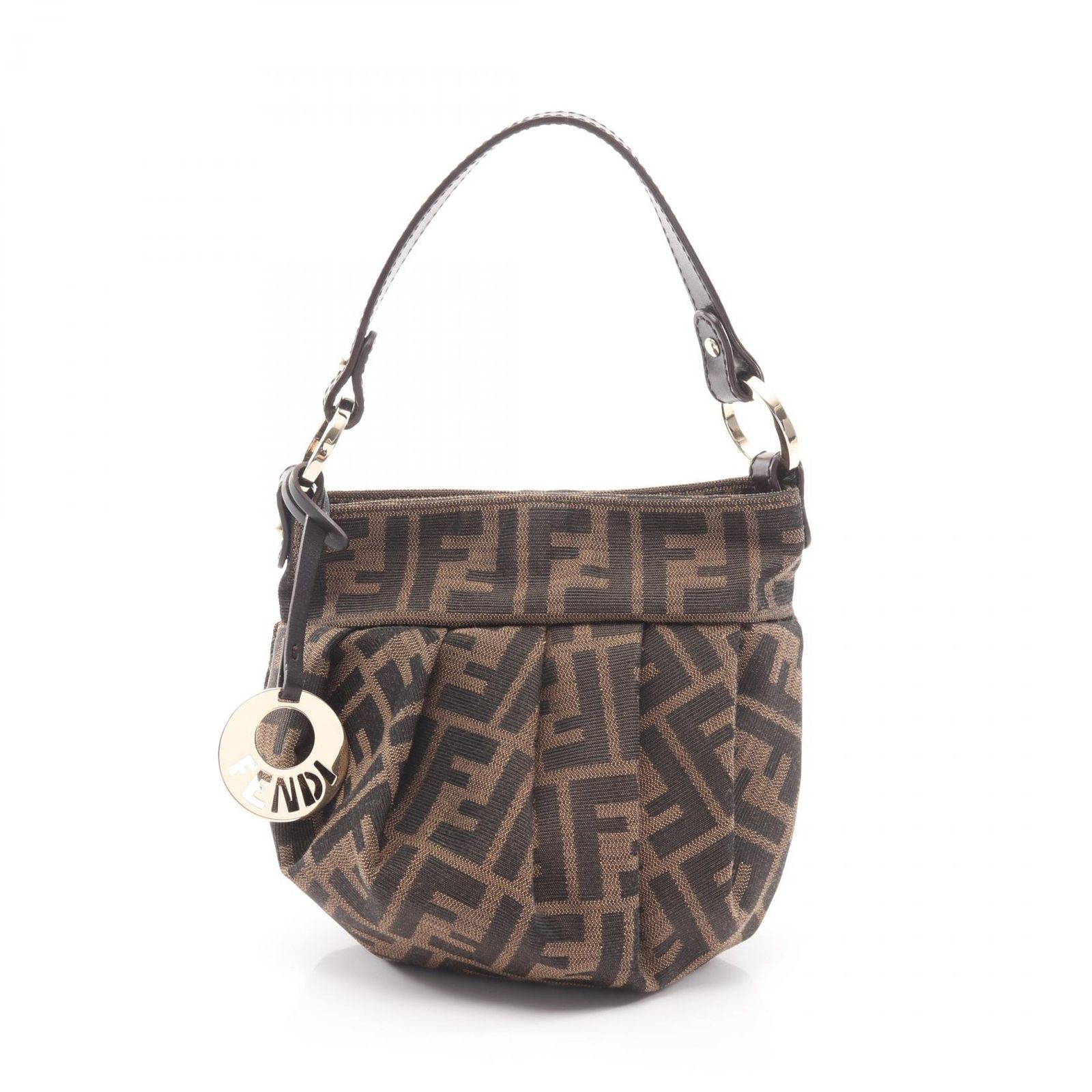MAICAT専用　美品　FENDI ズッカ　レザー　ロゴ　ストレッチファブリック フェンディ FENDI ハンドバッグ ズッカ 8BK044 ダークブラウン