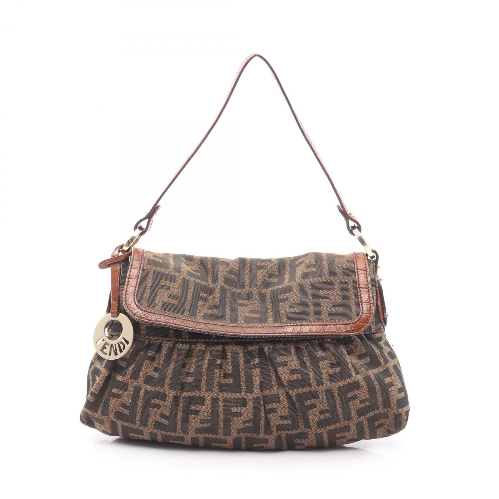 フェンディ FENDI ショルダーバッグ ズッカ ブラウン キャンバス レザー ズッカ ショルダーバッグ レディース Used B