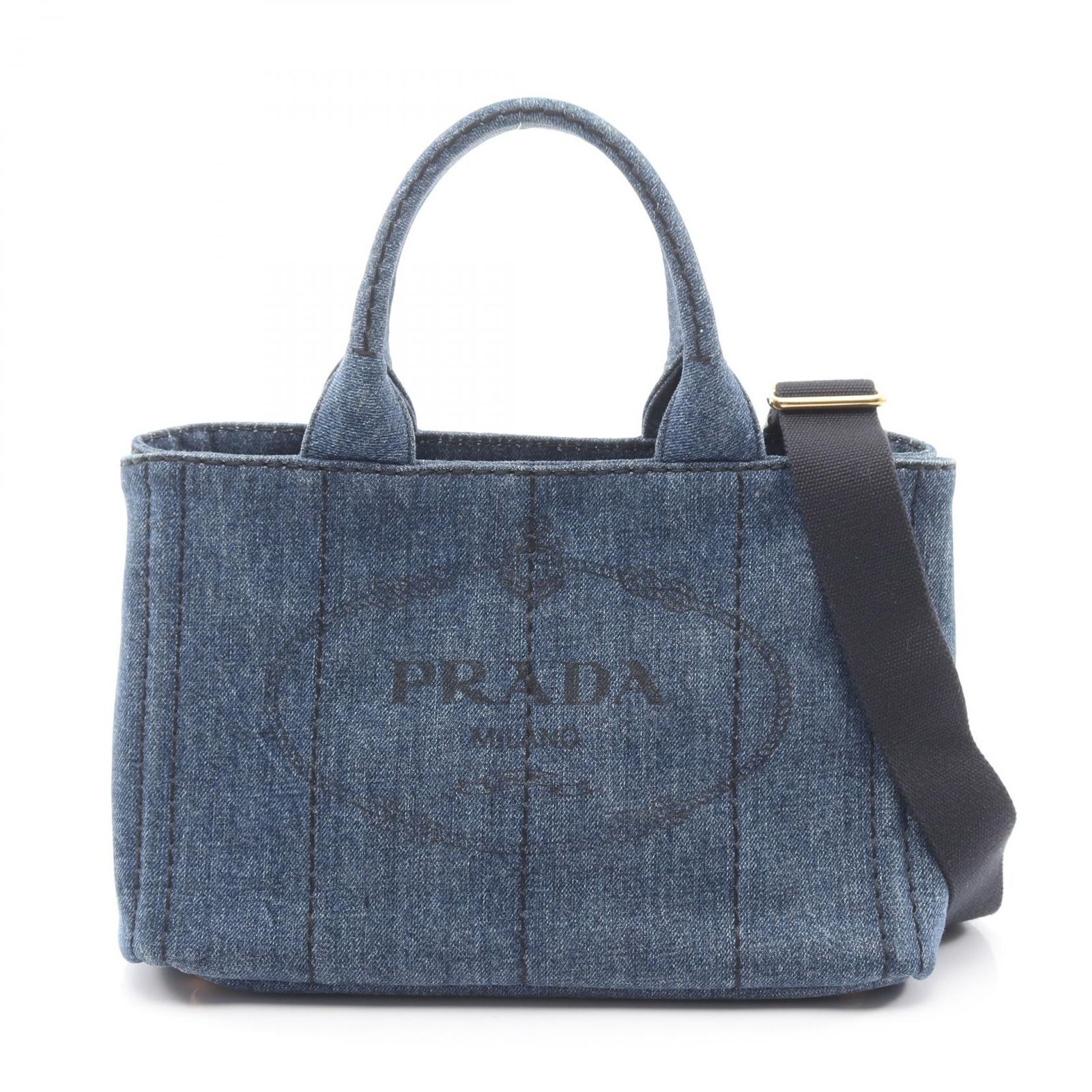 プラダ PRADA トートバッグ DENIM CANAPA カナパ 2WAY ネイビー デニム カナパ 2wayトート レディース Used B