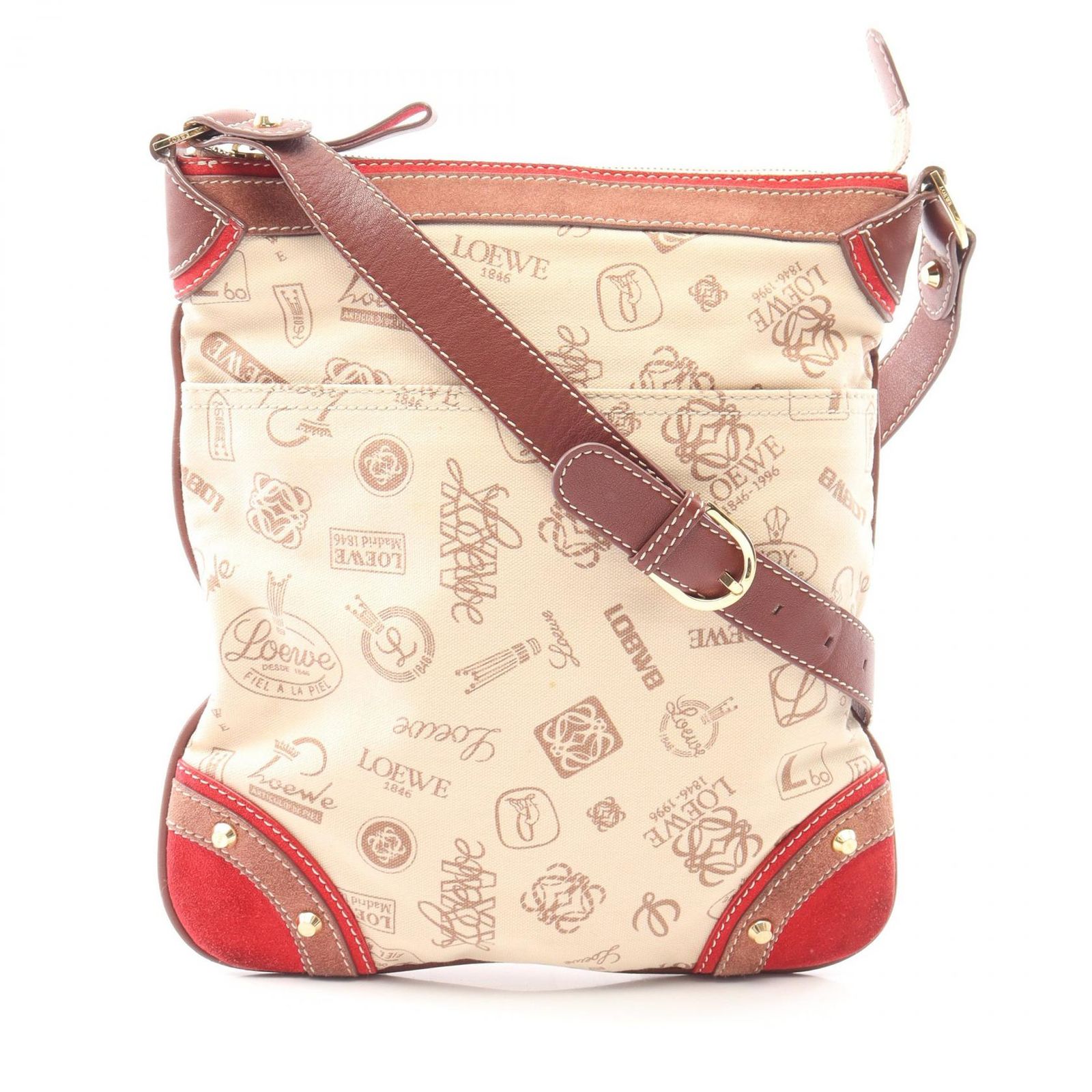 ロエベ LOEWE ショルダーバッグ 160周年記念モデル ベージュ キャンバス スウェード ショルダーバッグ レディース Used B