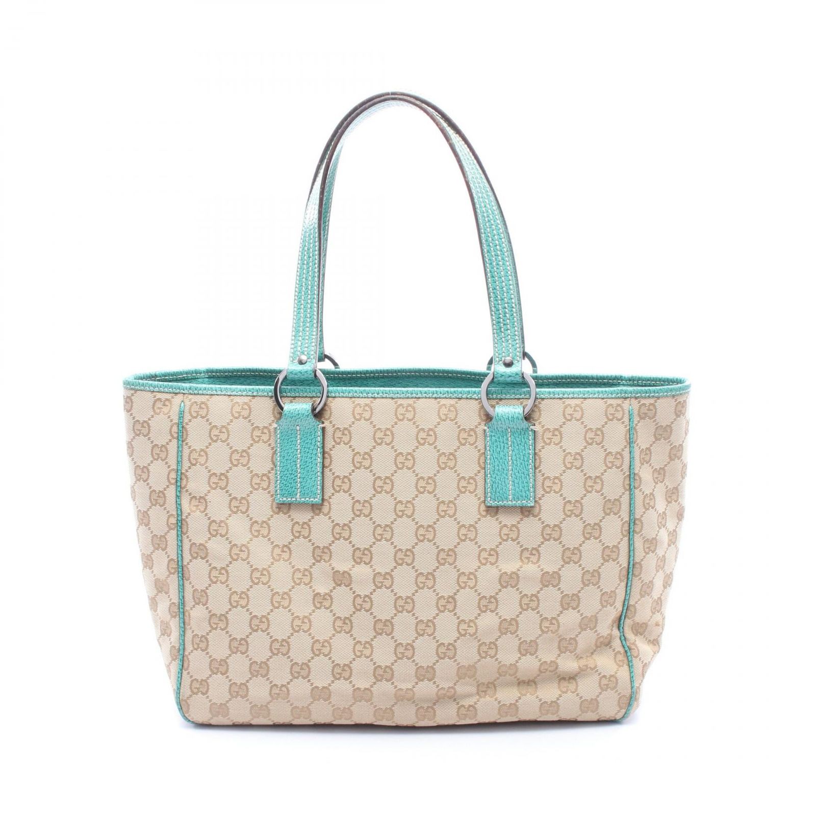 グッチ GUCCI トートバッグ GGキャンバス 113017 ベージュ/グリーン キャンバス レザー トートバッグ レディース Used B