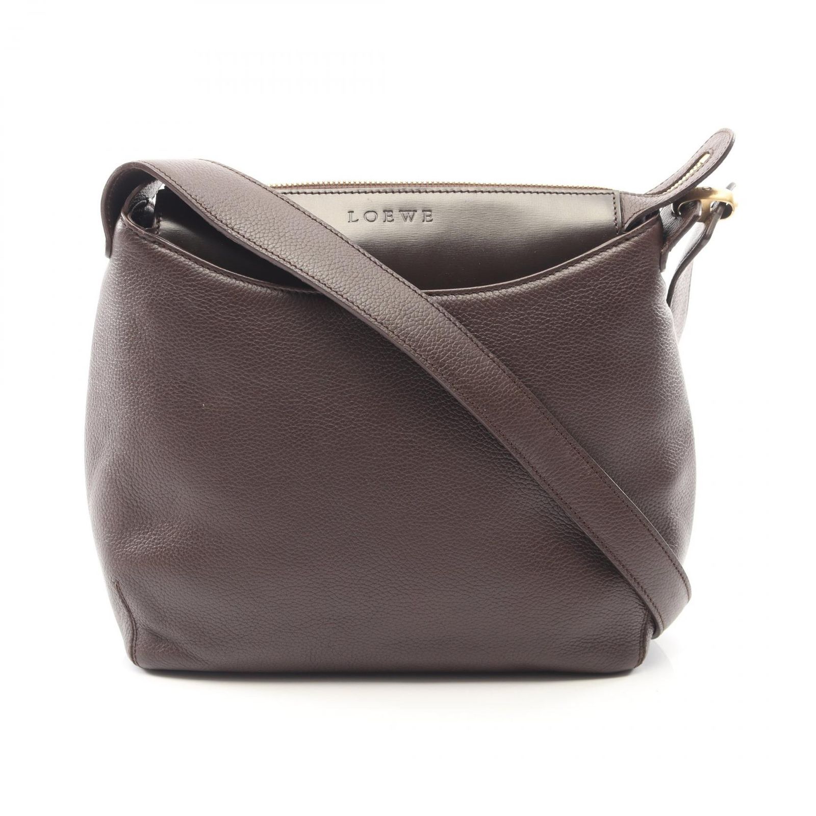 ロエベ LOEWE ショルダーバッグ ロゴ ダークブラウン レザー ショルダーバッグ レディース Used A