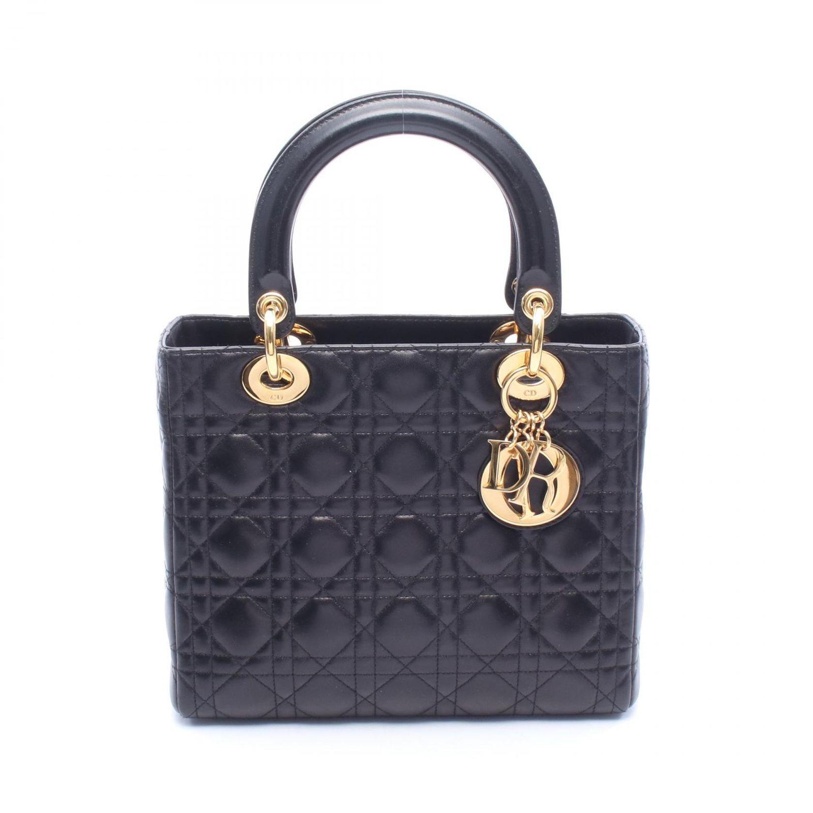 ディオール Dior ハンドバッグ LADY DIOR レディディオール カナージュ ブラック レザー カナージュハンド レディース Used B