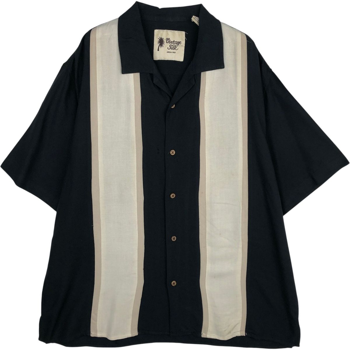 古着 Vintage Silk ツートン 半袖 オープンカラー シルクシャツ ボックスシャツ メンズXL相当/eaa634567