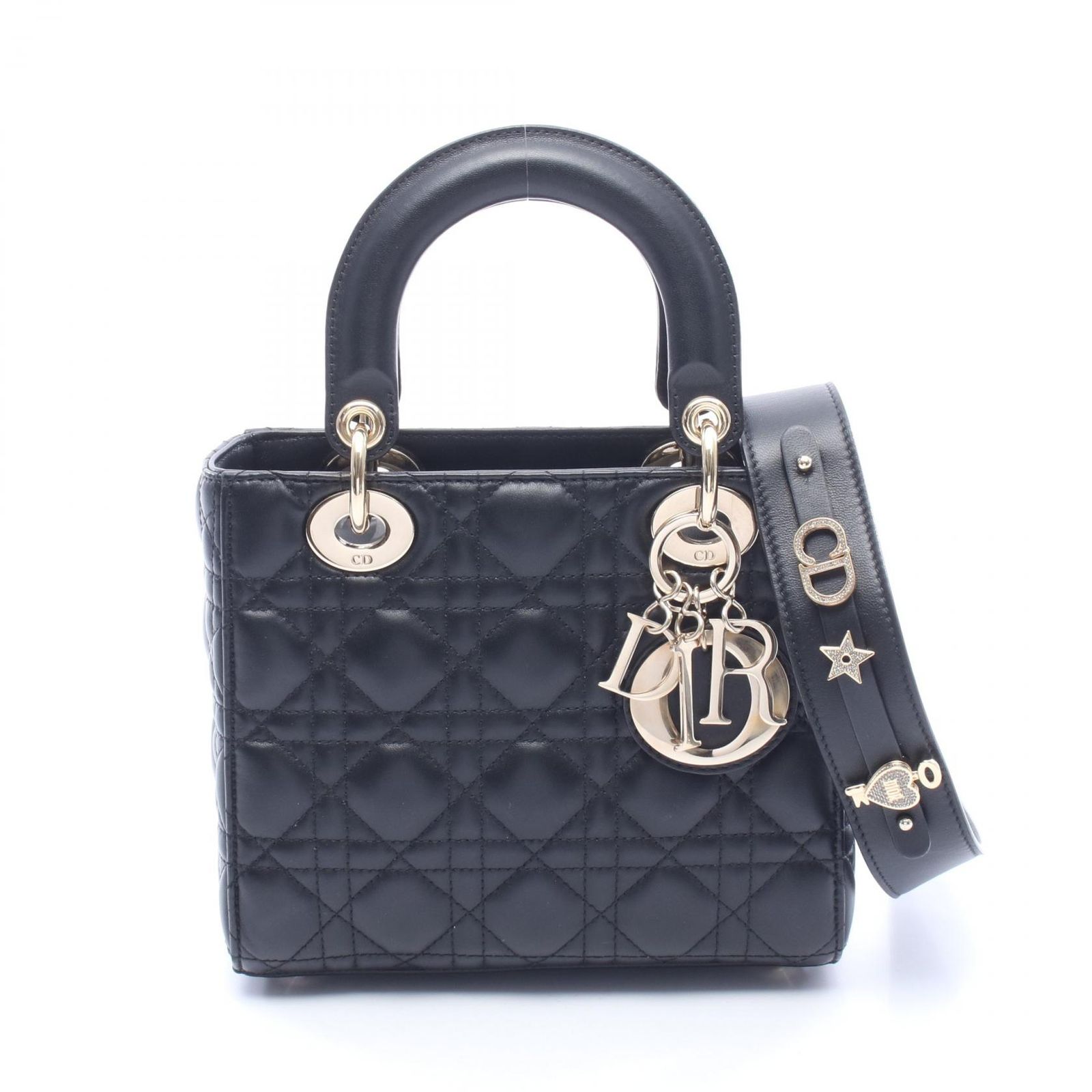ディオール Dior ハンドバッグ LADY DIOR MY ABCDIOR レディディオール スモール 2WAY ブラック レザー レディディオール カナージュ 2wayトート レディース Used A