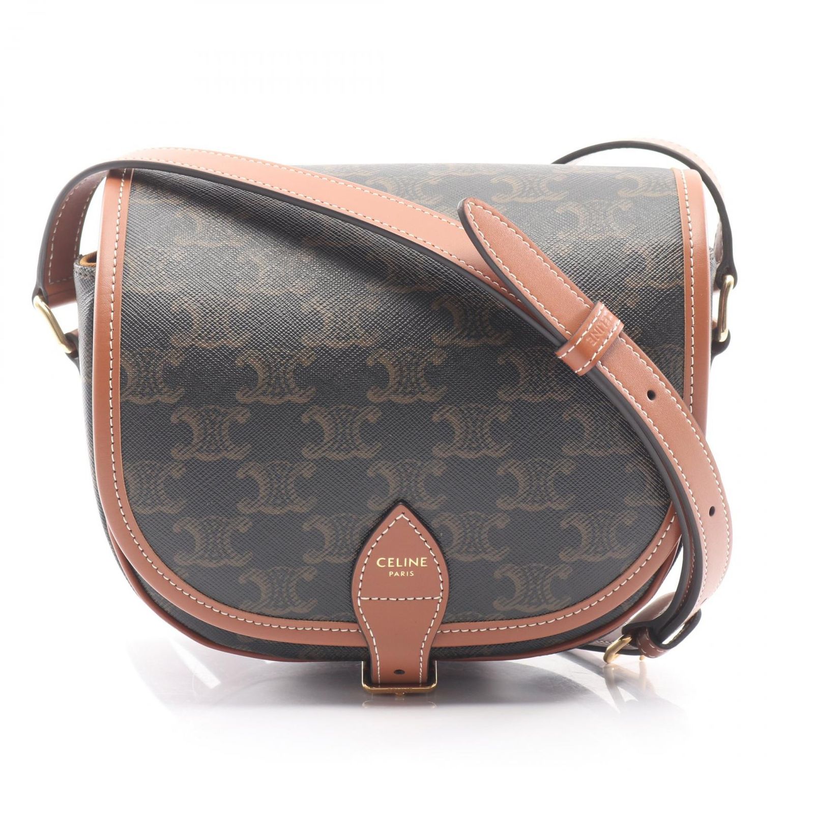 セリーヌ CELINE ショルダーバッグ フォルコ ミディアムバッグ トリオンフ 191502BZJ ダークブラウン PVCコーティングキャンバス レザー フォルコ ミディアム レディース