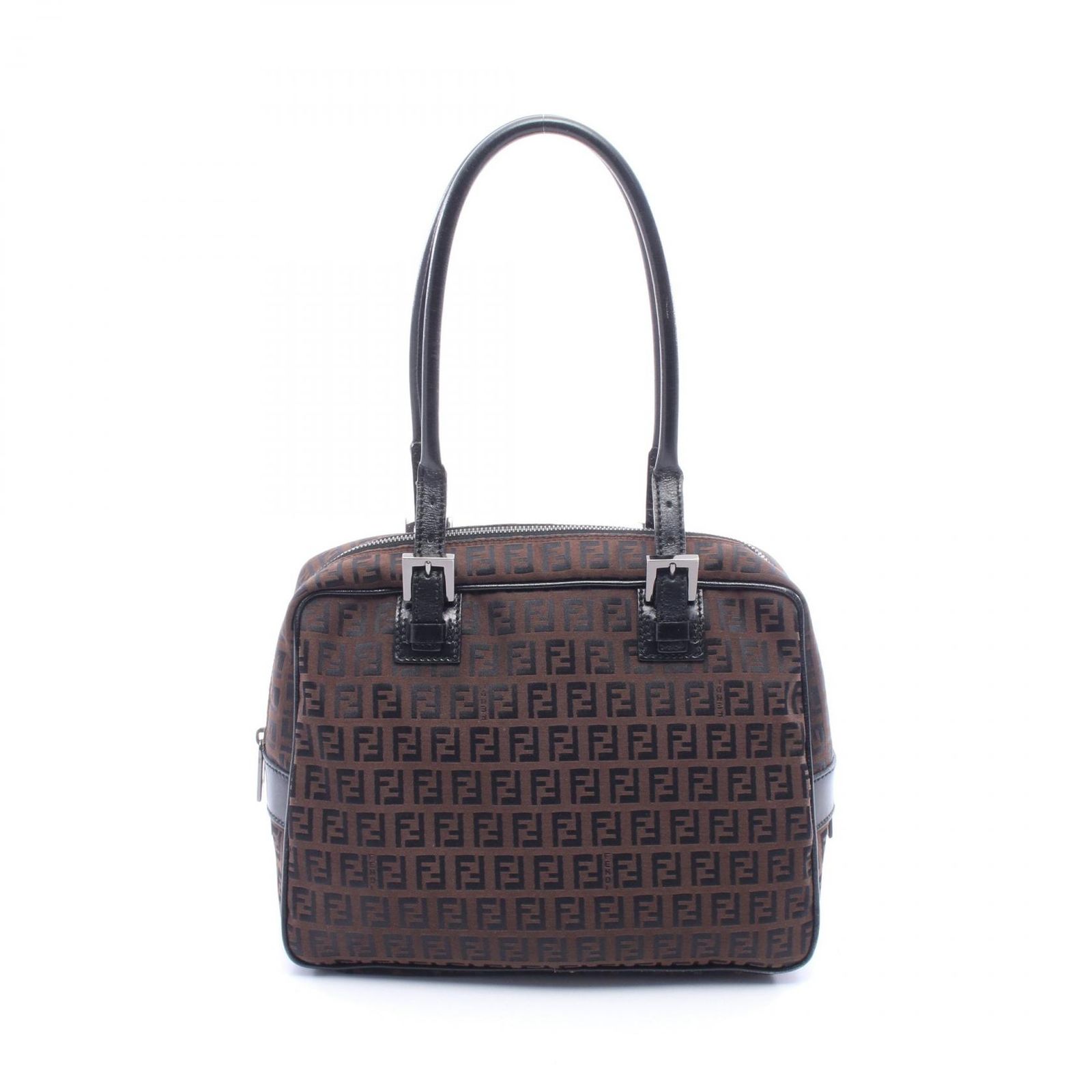 フェンディ FENDI ショルダーバッグ ズッキーノ ブラウン キャンバス レザー ズッキーノ ショルダーバッグ レディース Used B