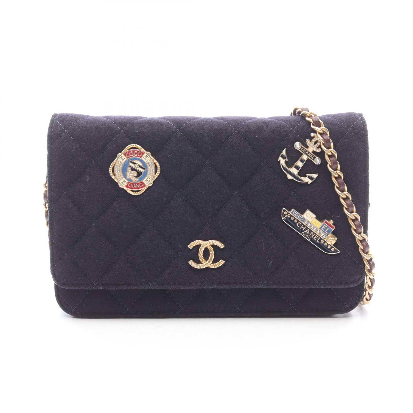 シャネル CHANEL ショルダーバッグ マトラッセ マリンチャーム ネイビー ウール レザー マトラッセ マリンチャーム チェーンウォレット レディース Used B