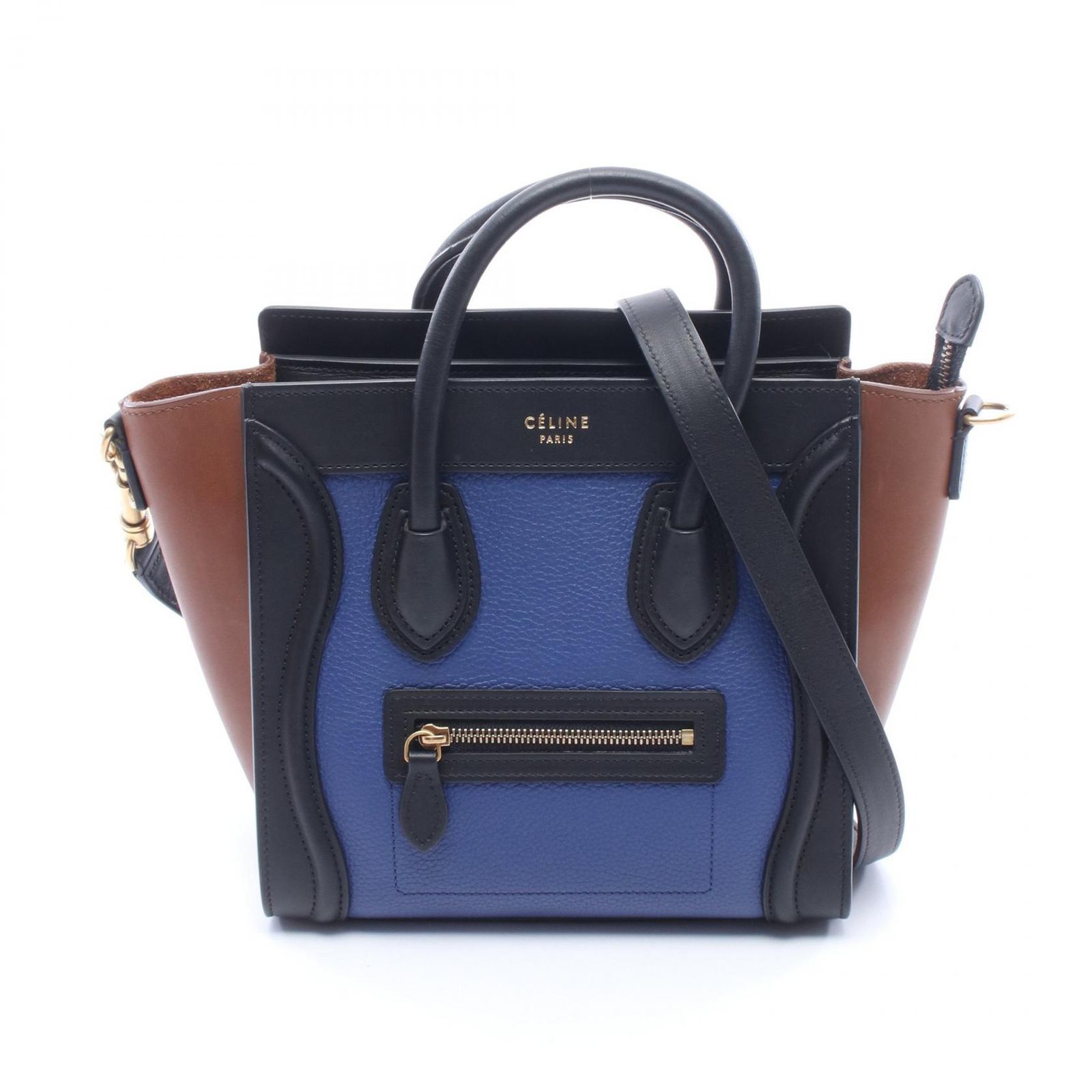 セリーヌ CELINE ハンドバッグ ラゲージ ナノショッパー 2WAY ブルー/ブラウン/ブラック レザー ラゲージ ナノ ショッパー レディース Used A